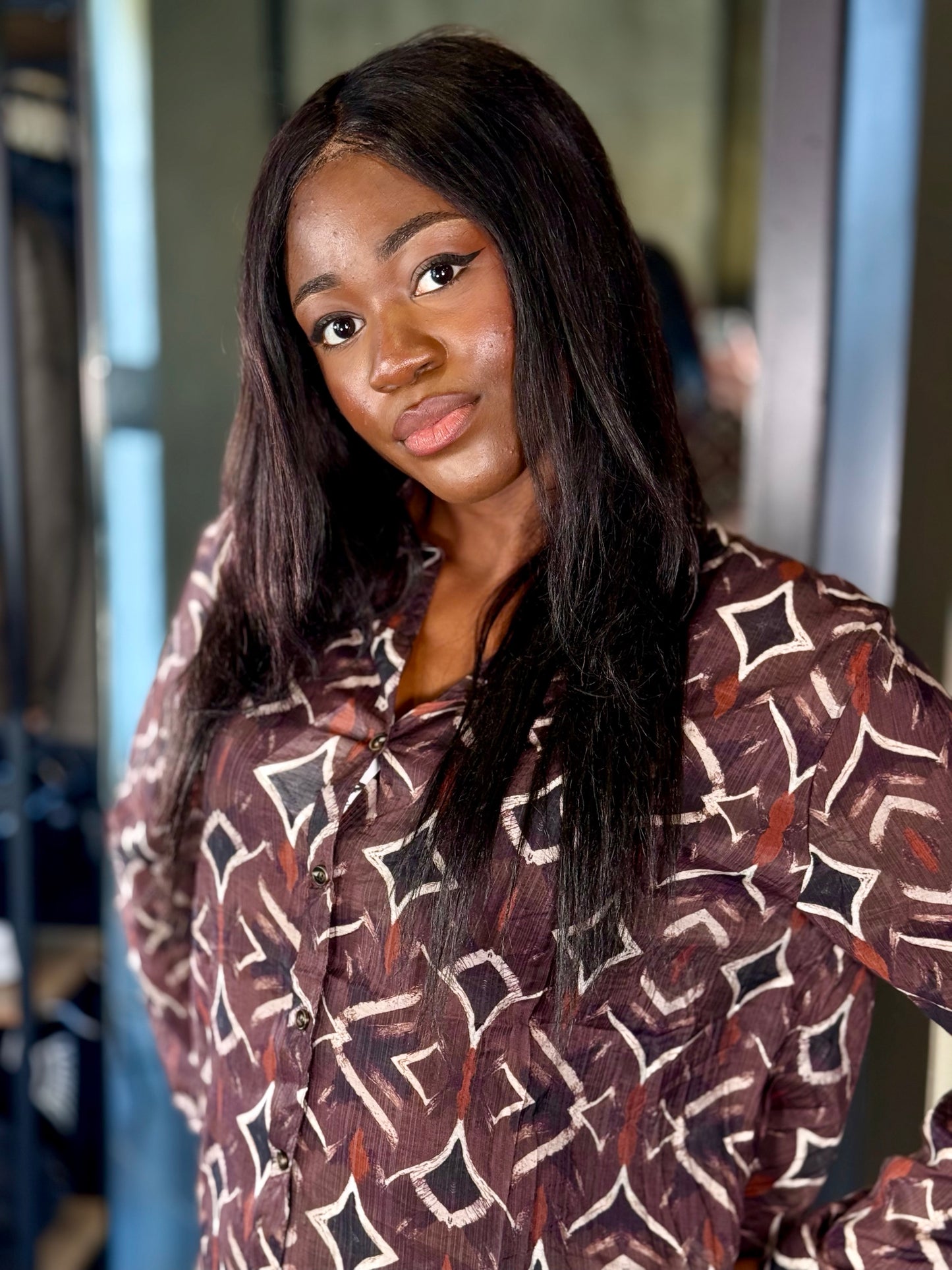 Camicia Bordeaux fantasia geometrica in taglia unica 2176