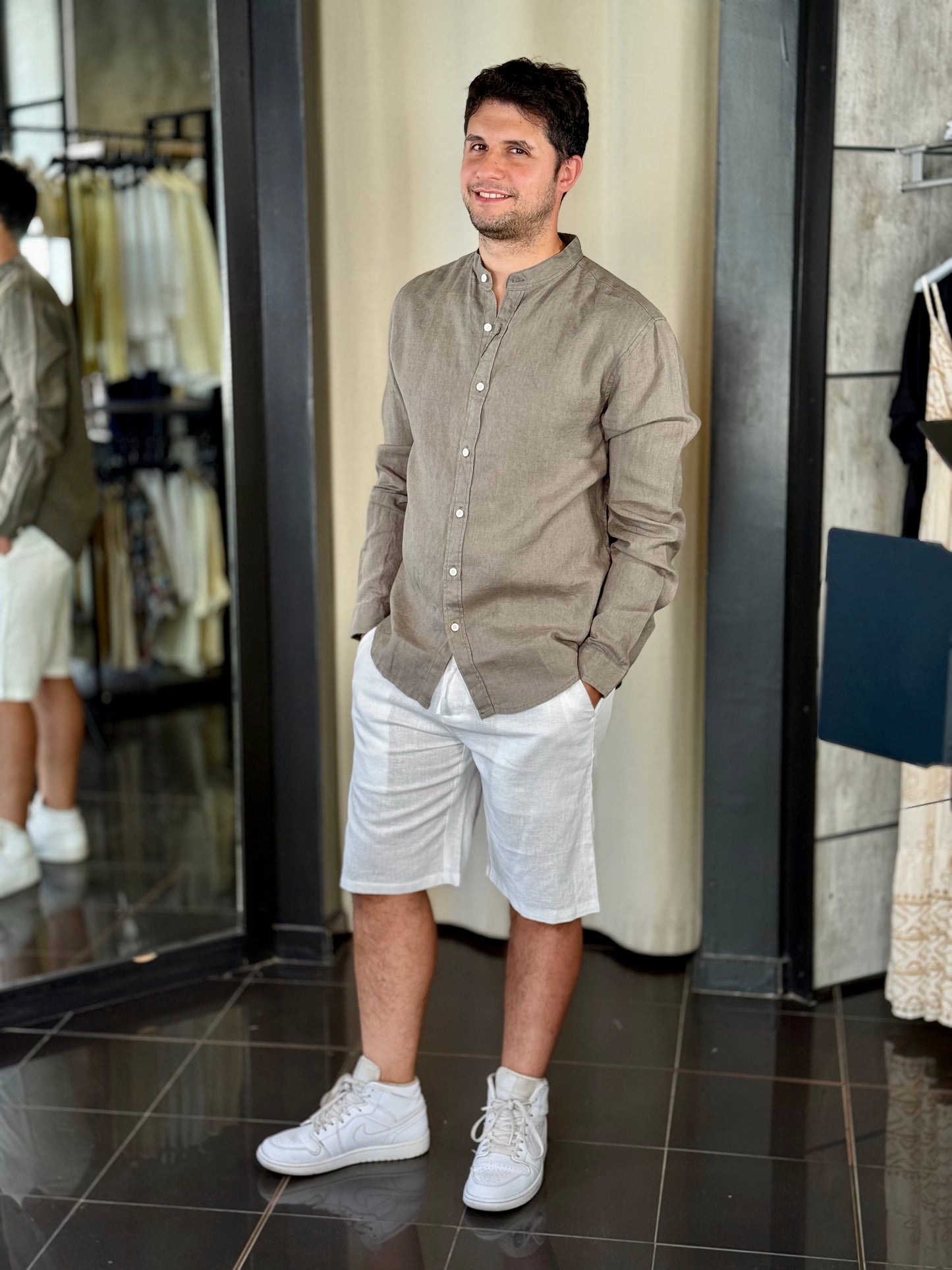 Bermuda in misto lino bianco con coulisse 759