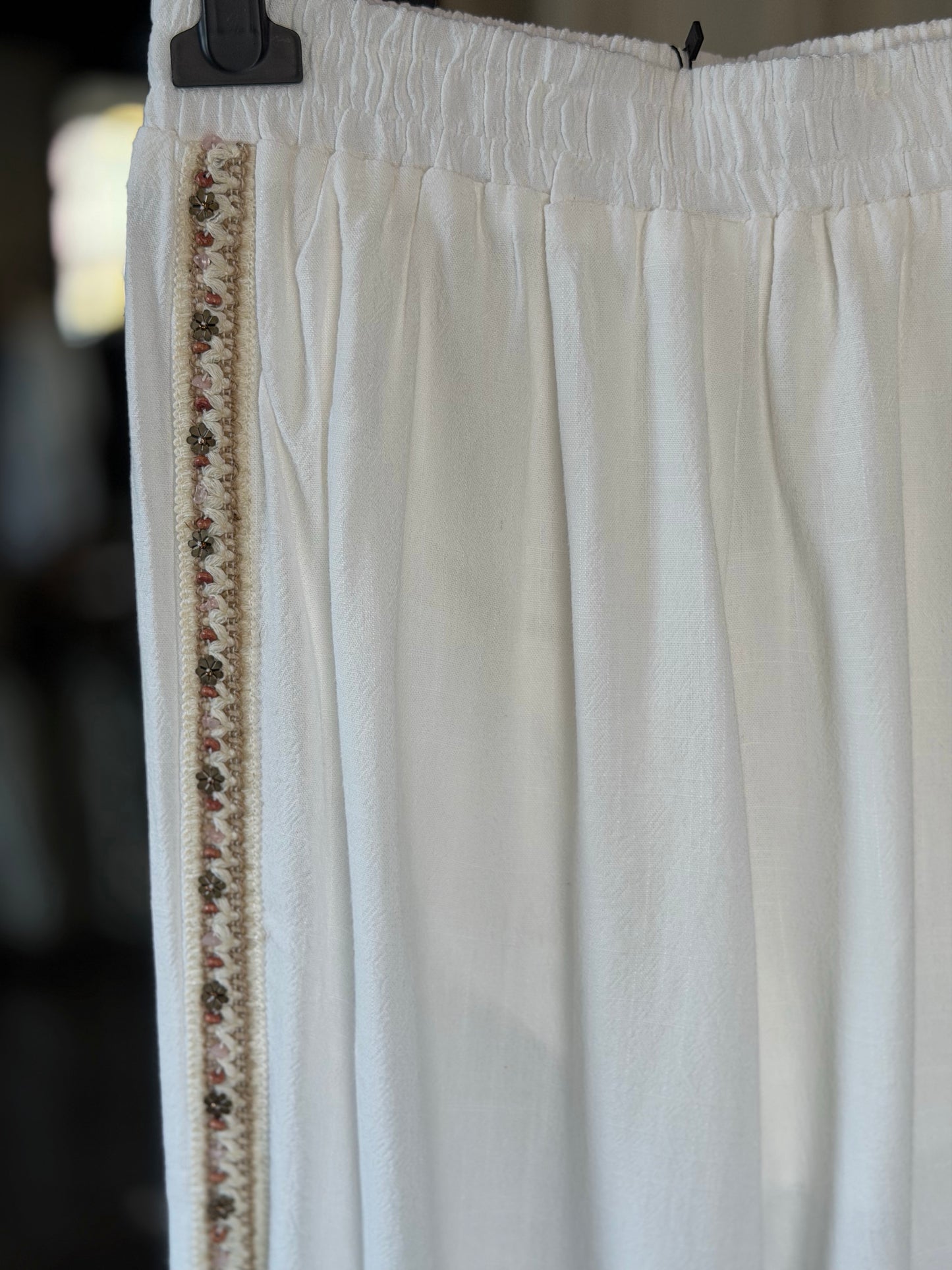 Pantalone a palazzo sabbia con ricami e perline in taglia unica 2495