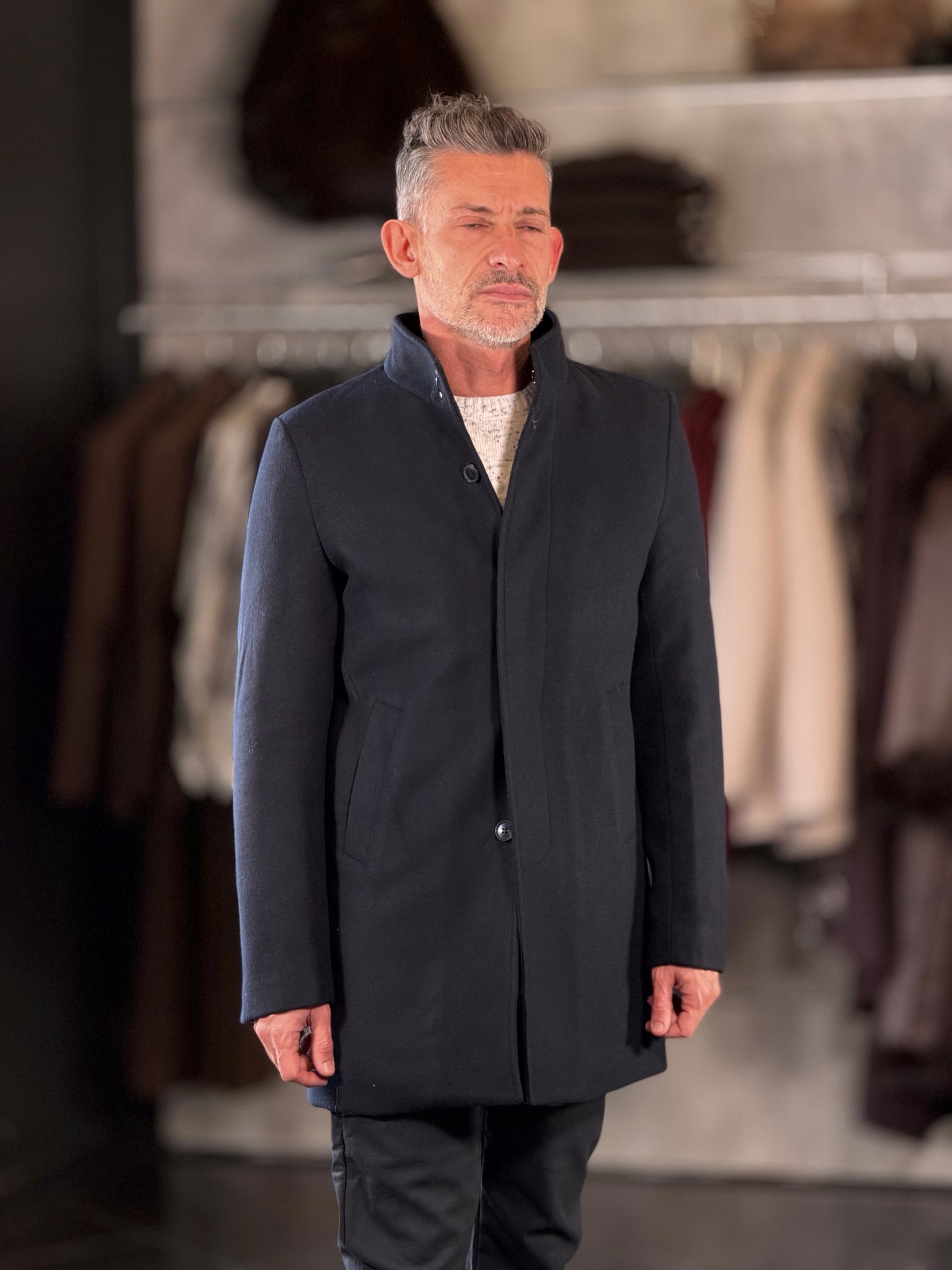 Cappotto con collo coreana blu 2580