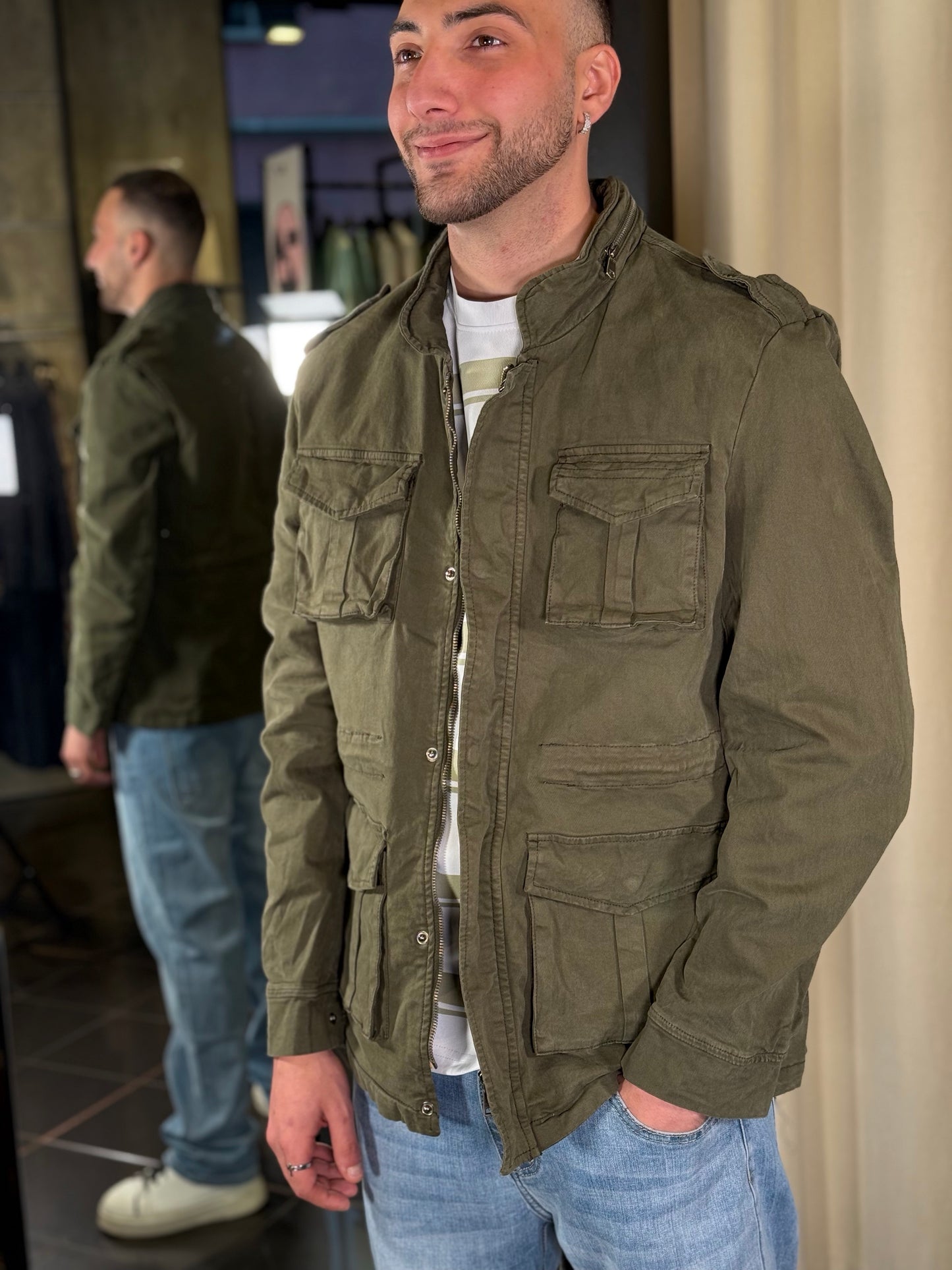 Sahariana con tasche applicate verde militare 365