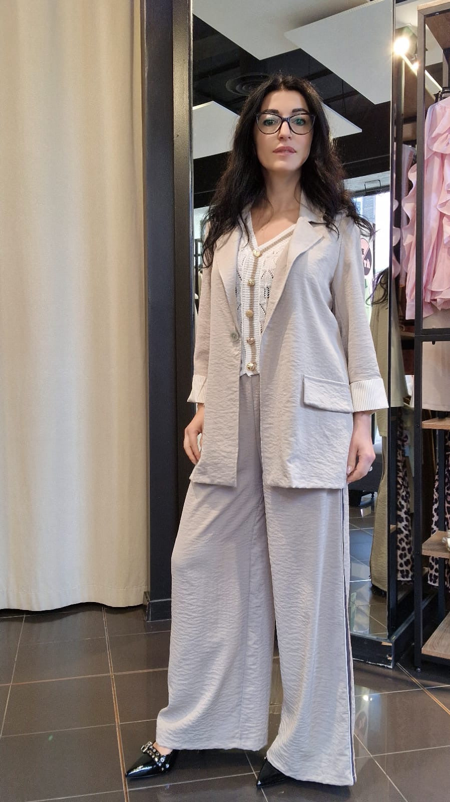 Pantalone morbido a palazzo sabbia in taglia unica 323