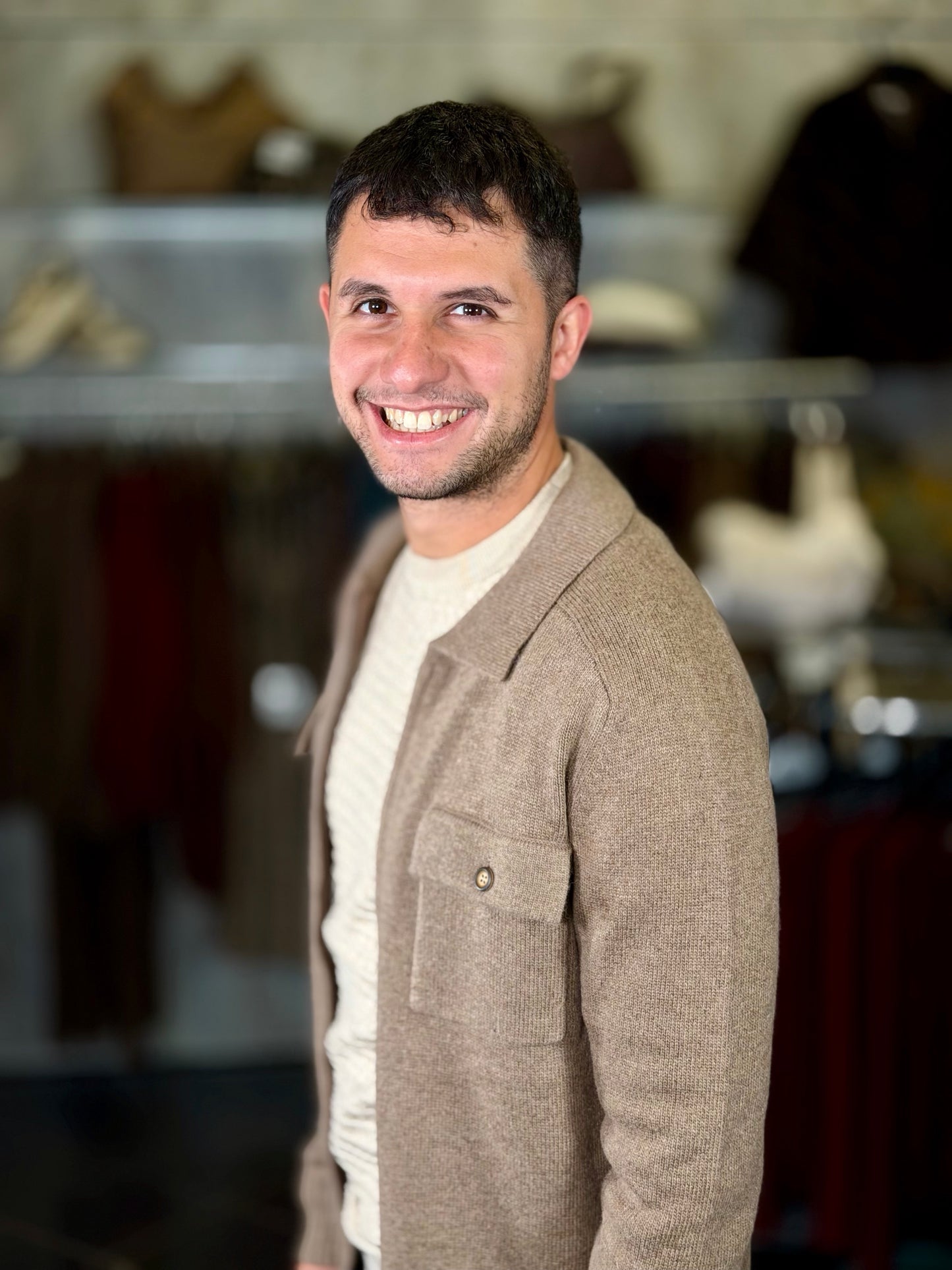 Cardigan con zip e tasche applicate khaki 2331