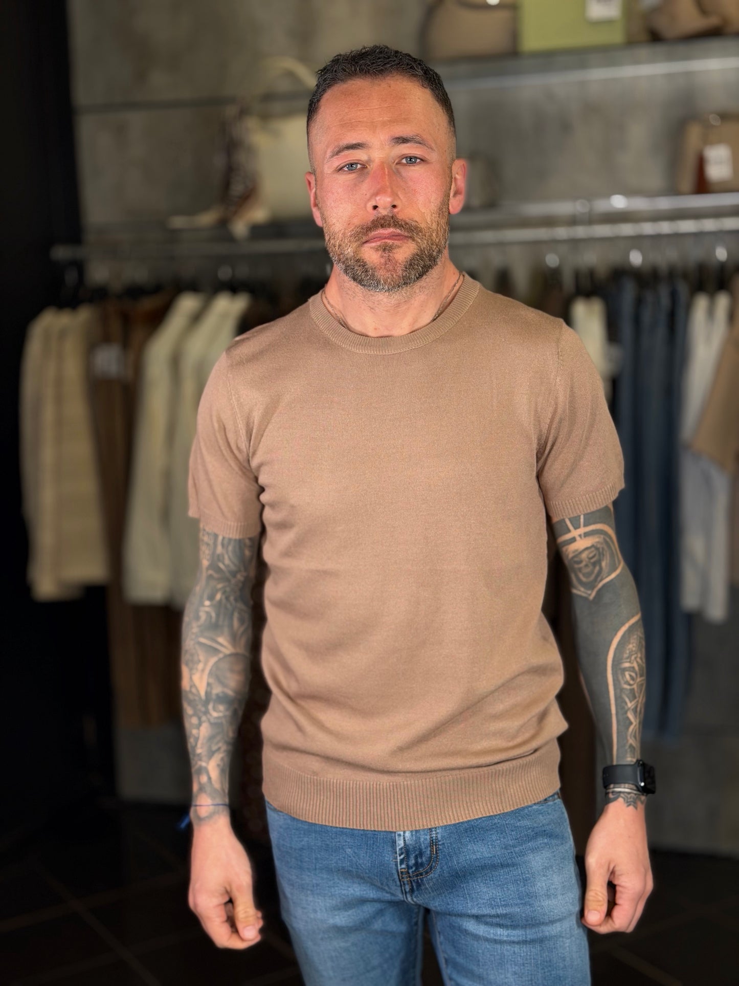 T-shirt girocollo beige in filo 2111