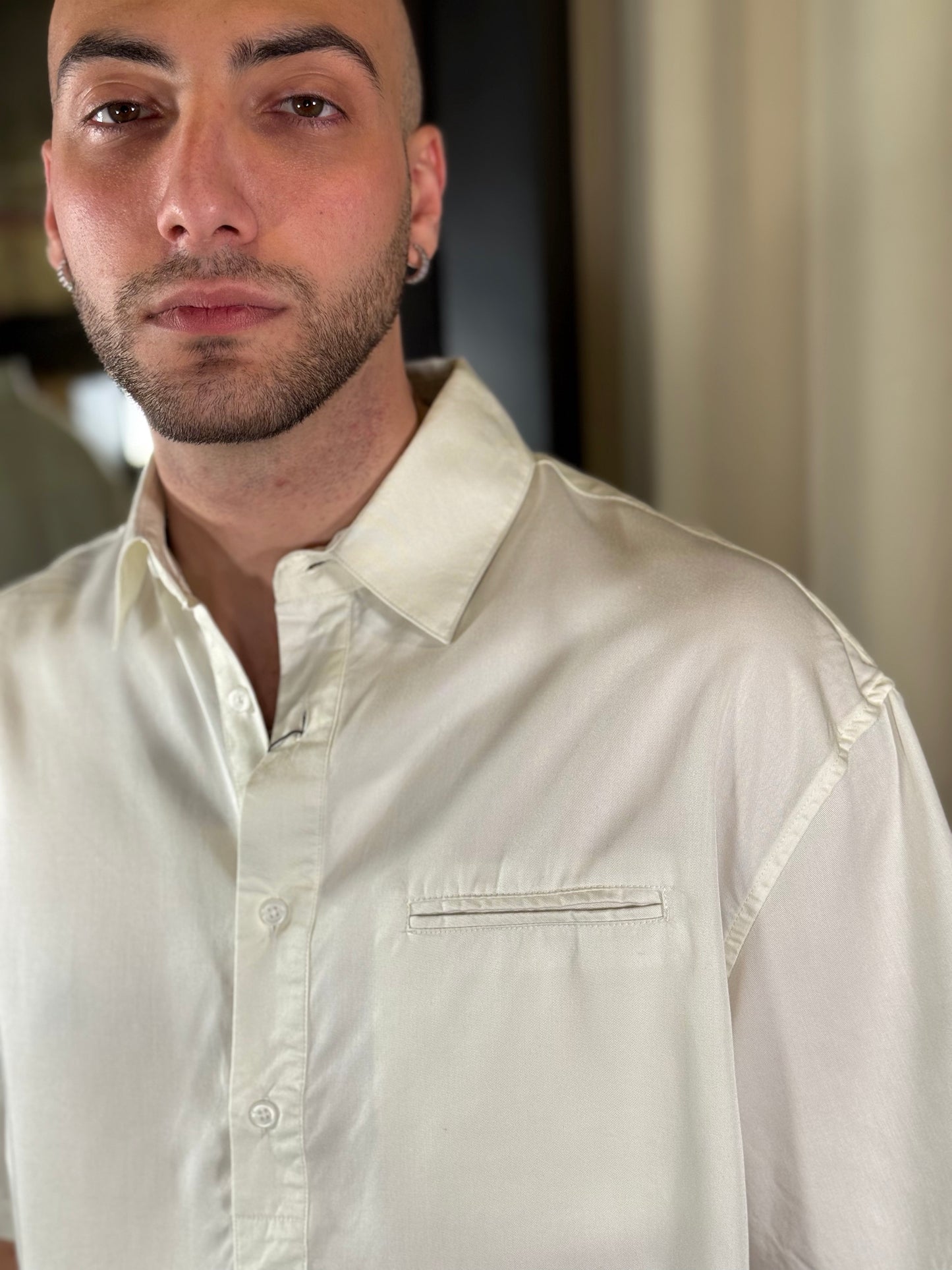 Camicia panna a maniche corte oversize serafino 406