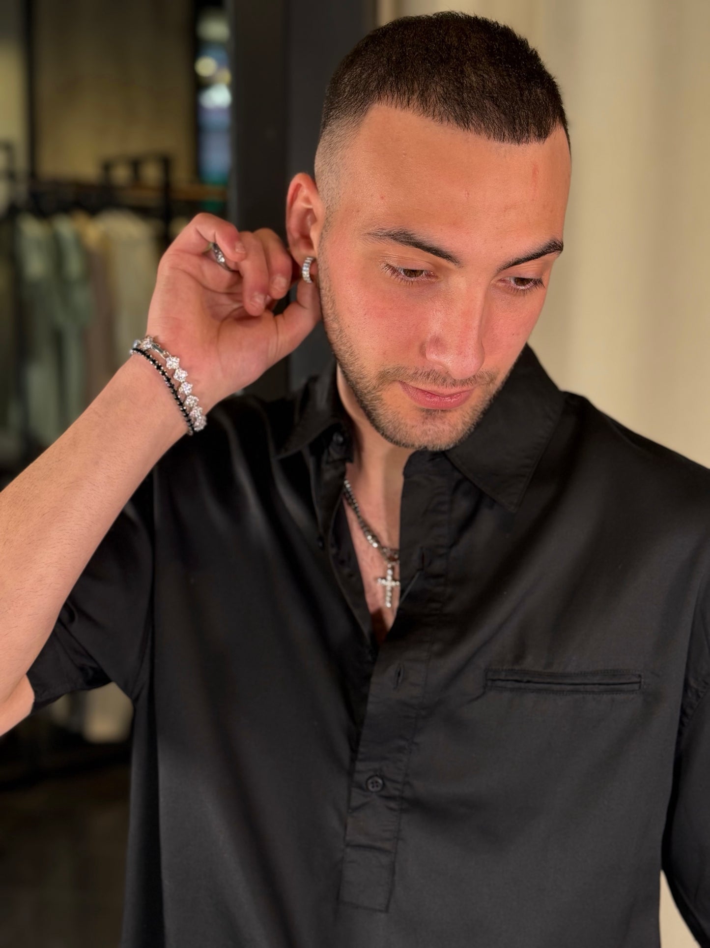 Camicia nera a maniche corte oversize serafino 408