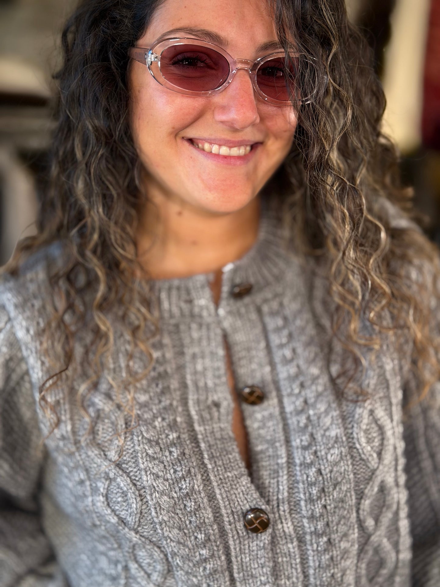 Cardigan crop con maniche a sbuffo grigio in taglia unica 2457