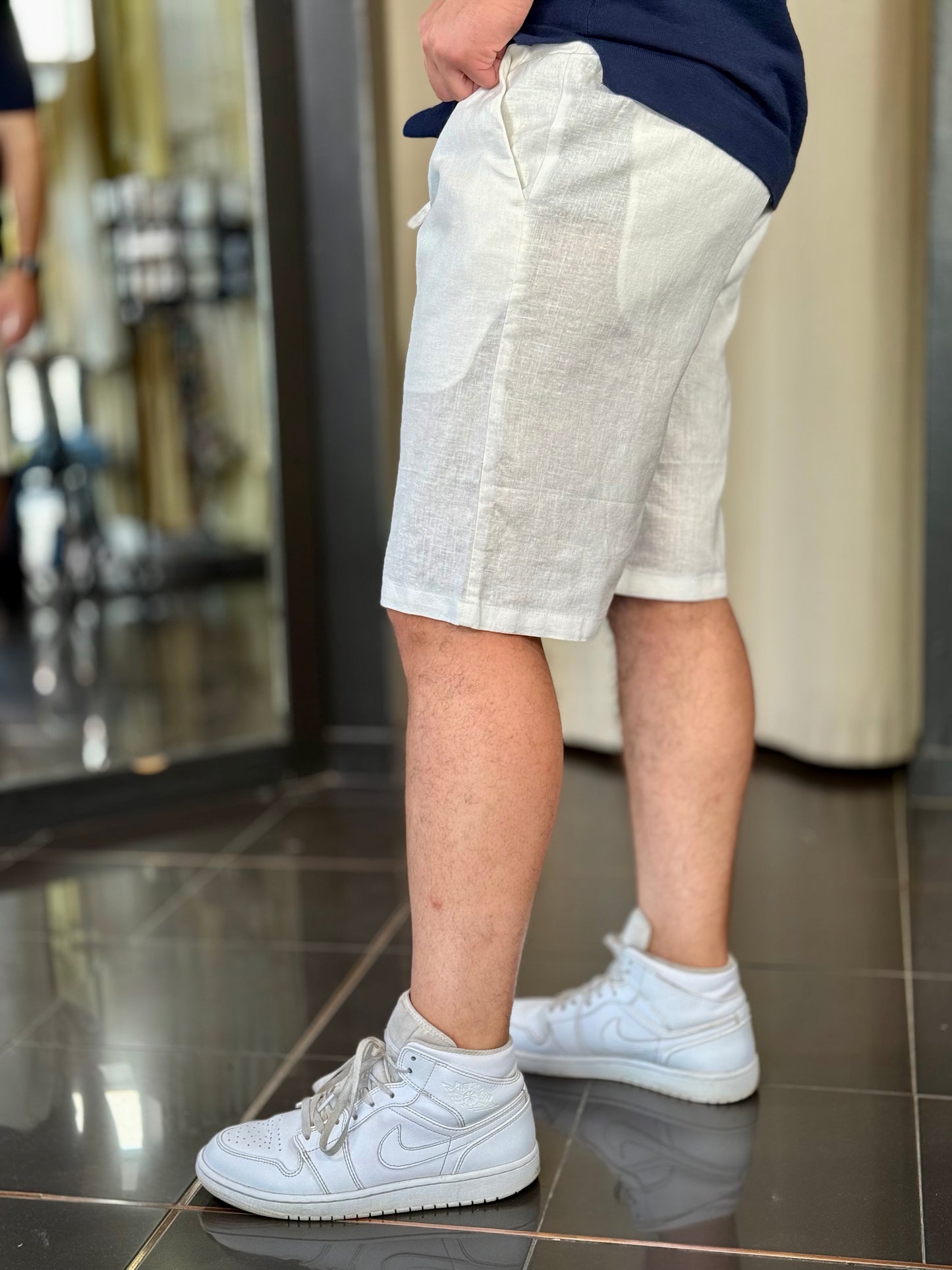 Bermuda in misto lino bianco con coulisse 759