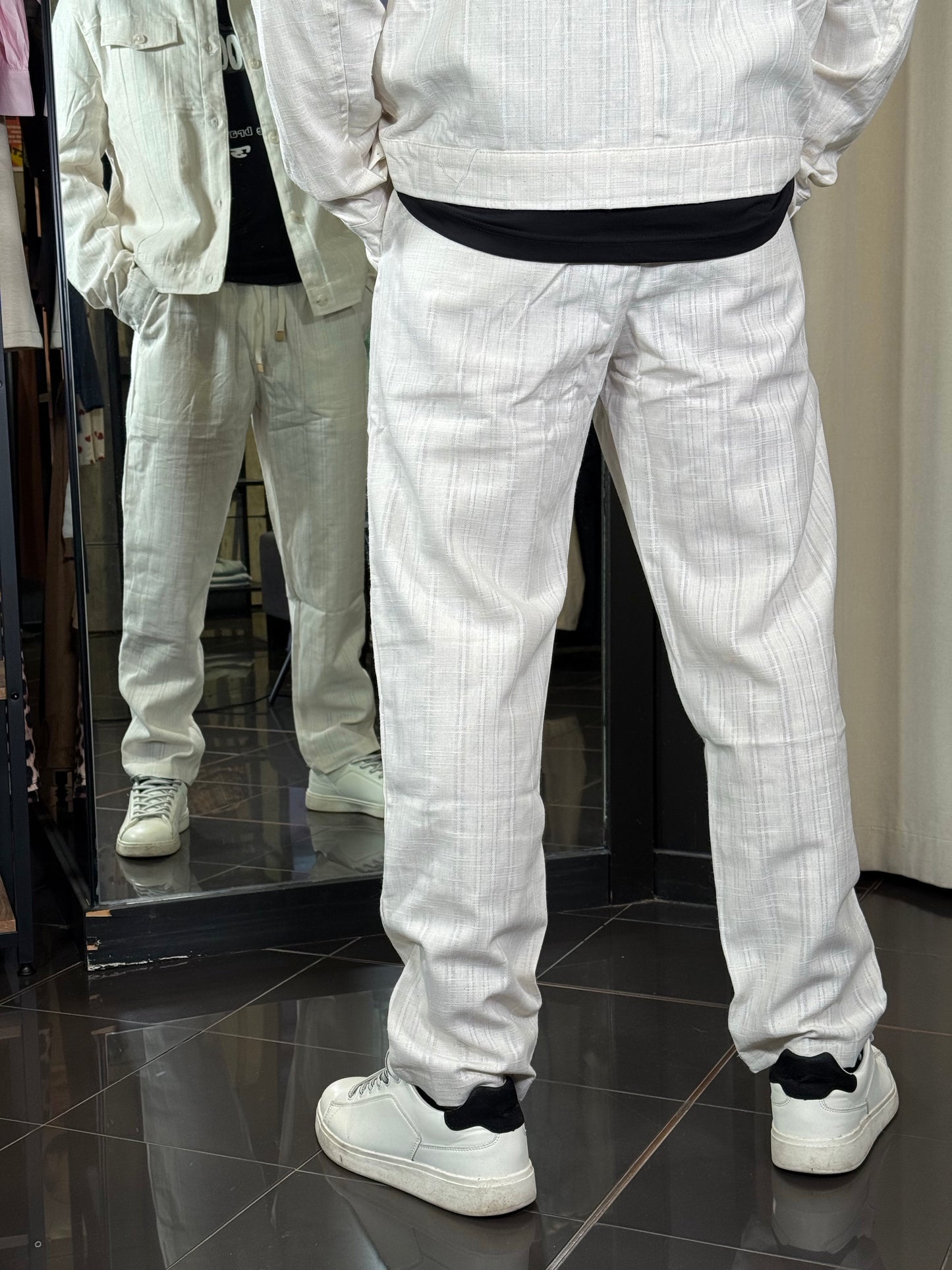 Pantalone sabbia con coulisse in lino 387
