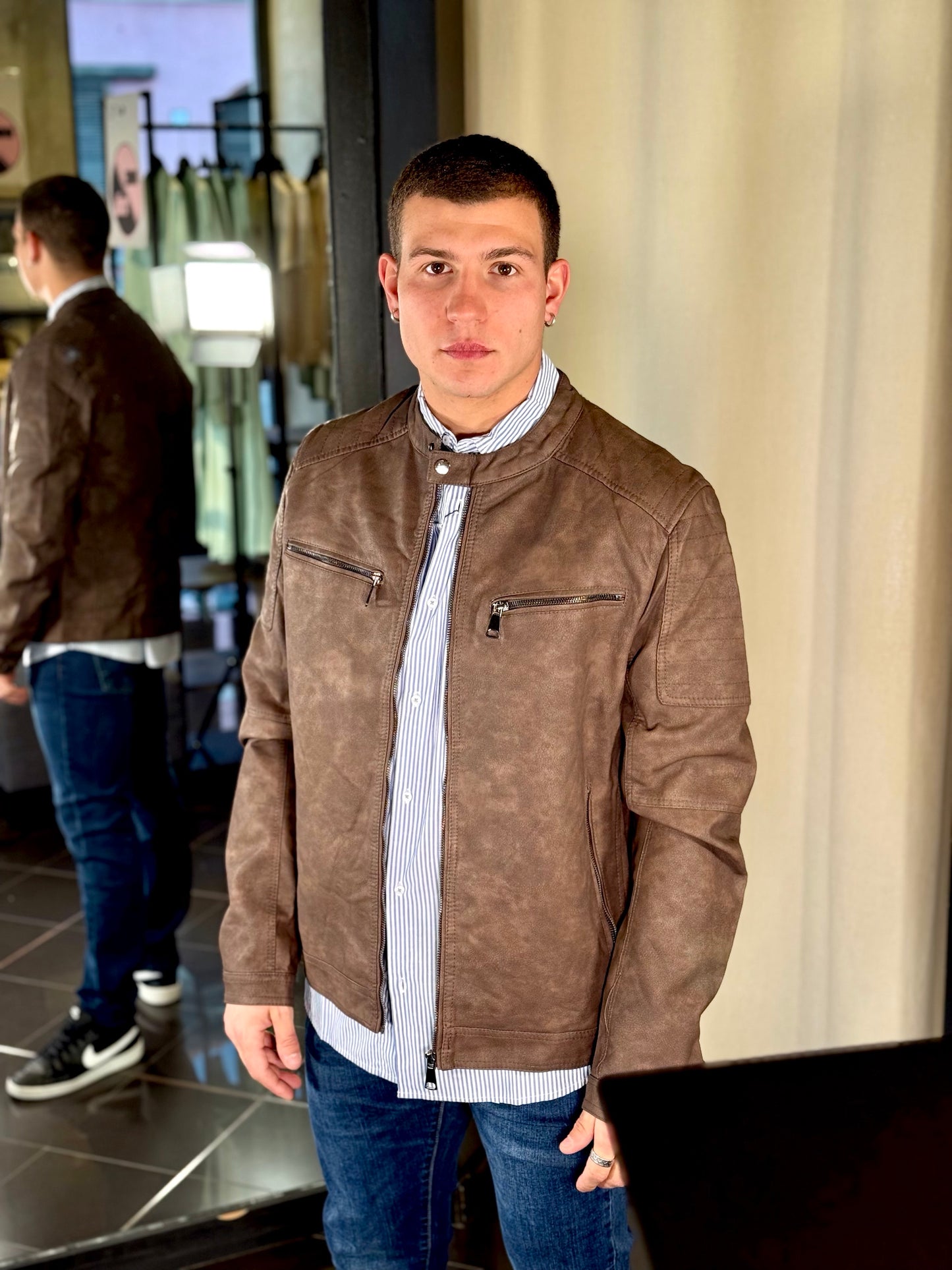 Giubbino in similpelle marrone 085