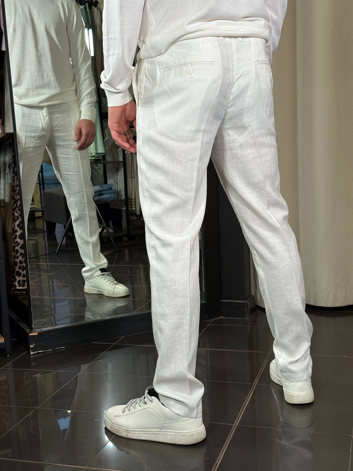 Pantalone Slim bianco in lino 388