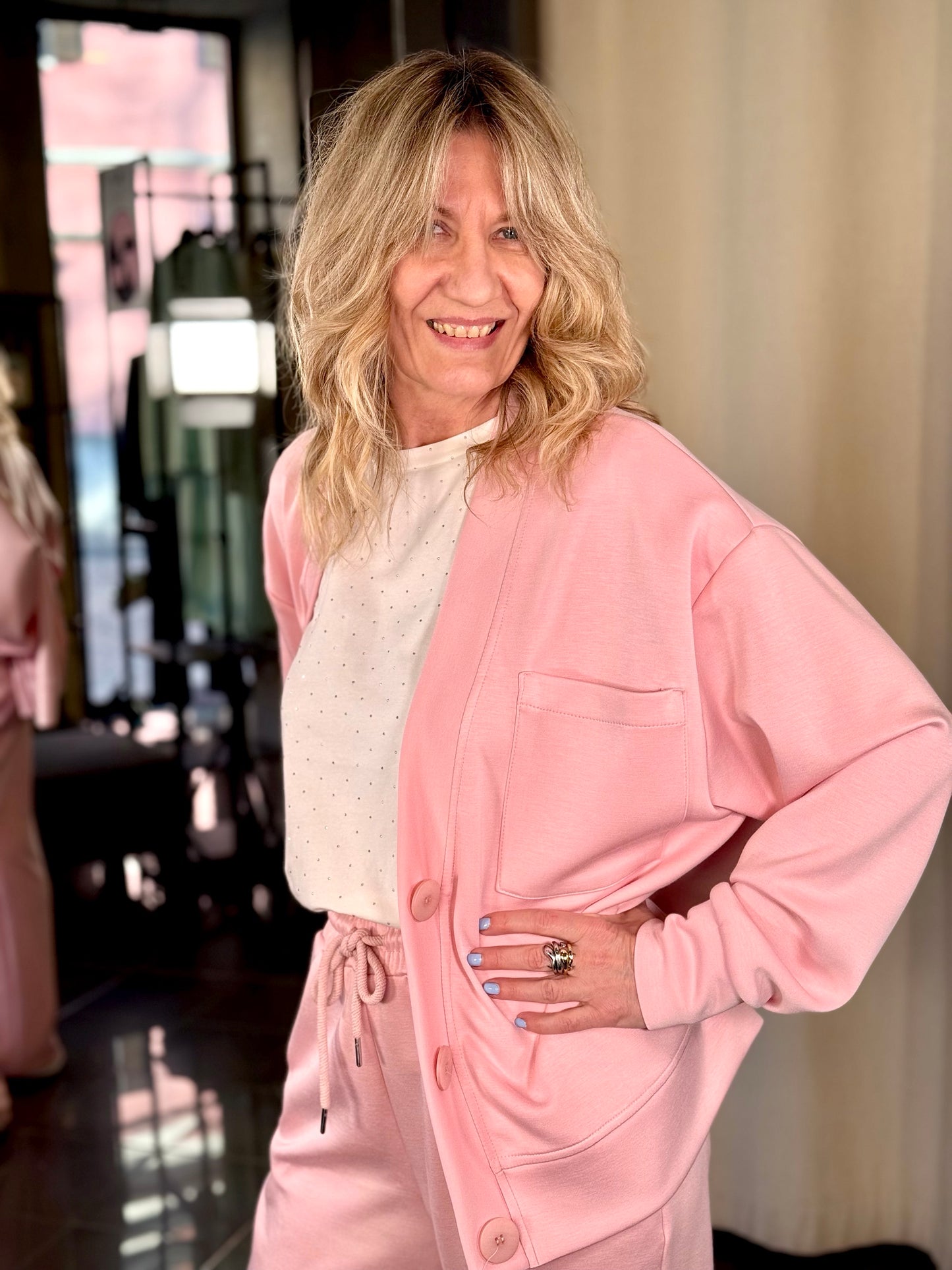 Felpa a cardigan rosa in taglia unica 198