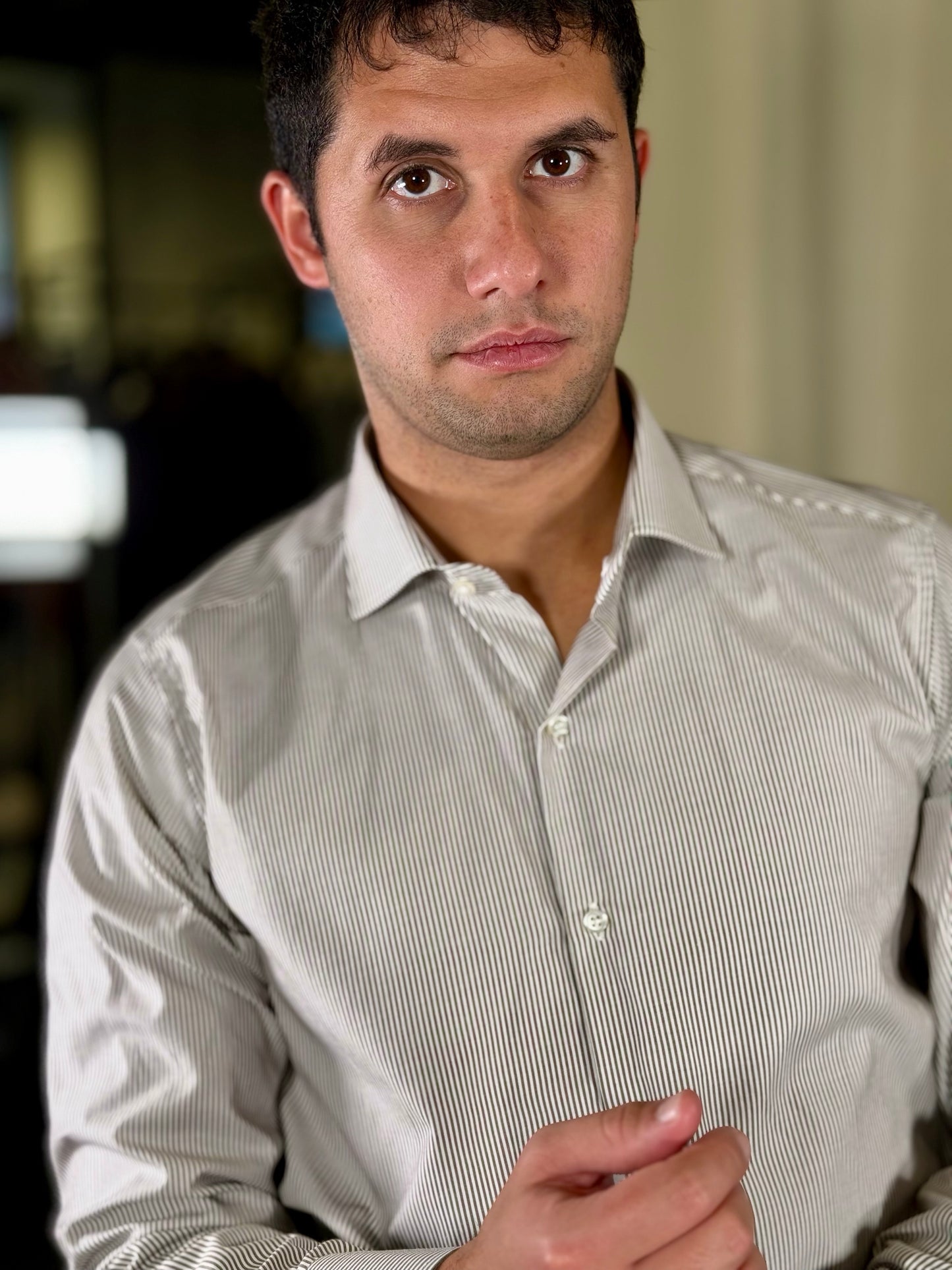 Camicia a righine beige e bianche 2329