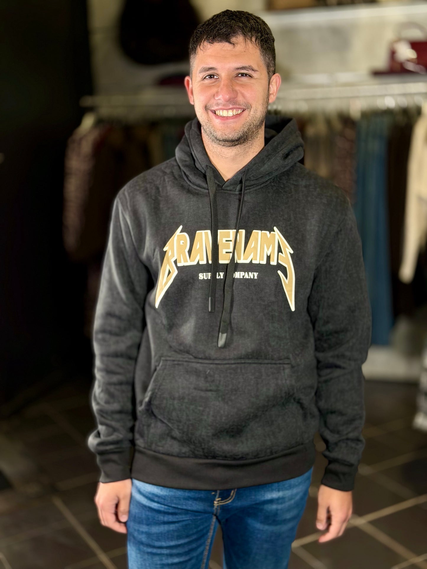 Felpa con cappuccio blu navy e scritta beige 2145