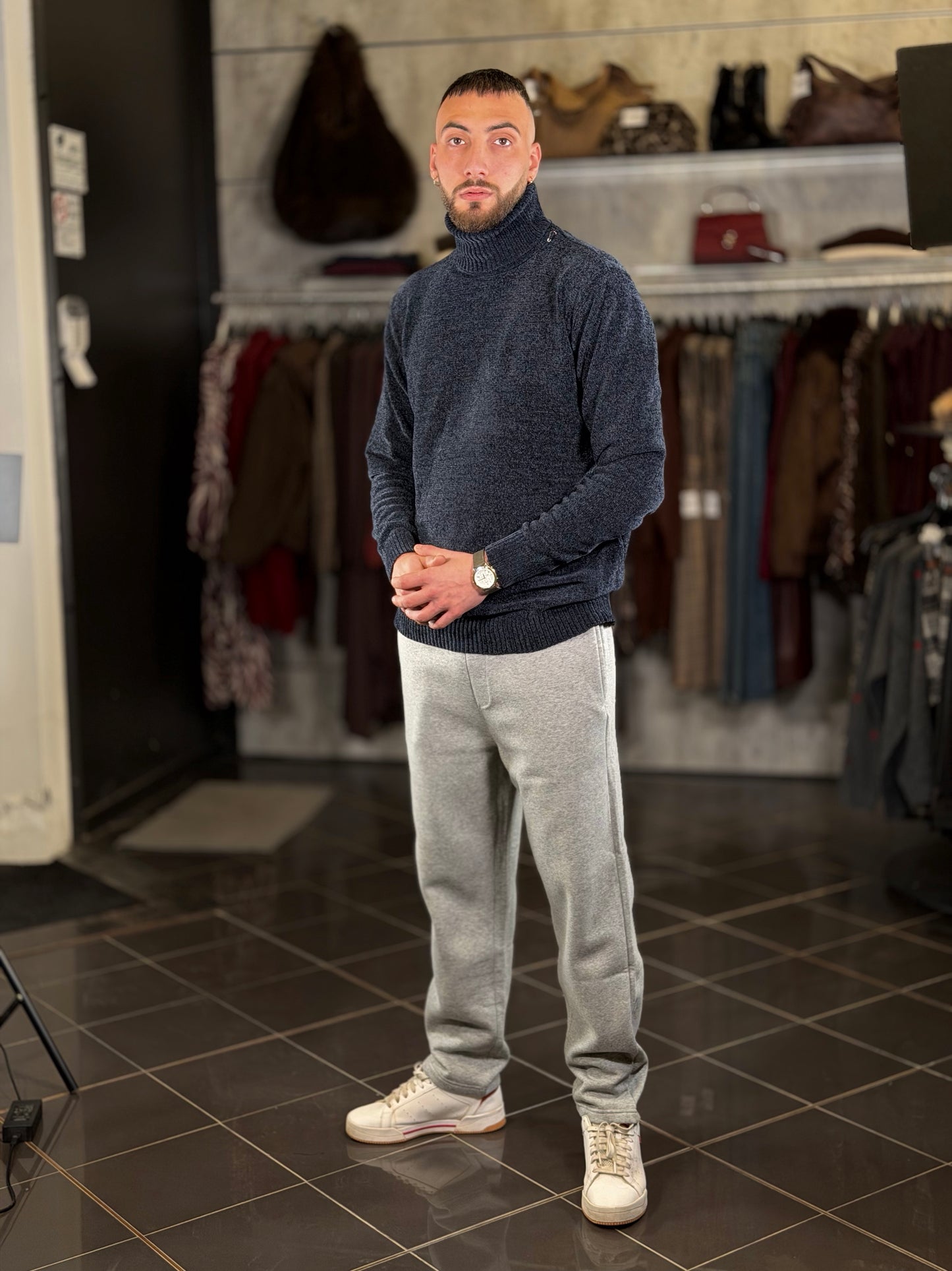 Dolcevita effetto ciniglia blu 2476