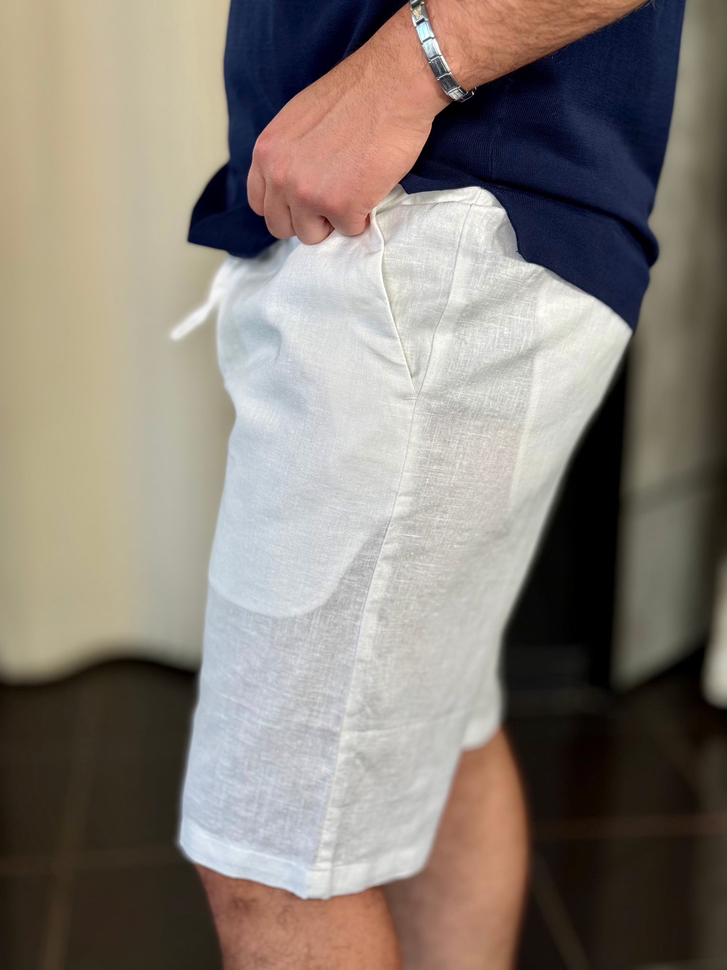 Bermuda in misto lino bianco con coulisse 759
