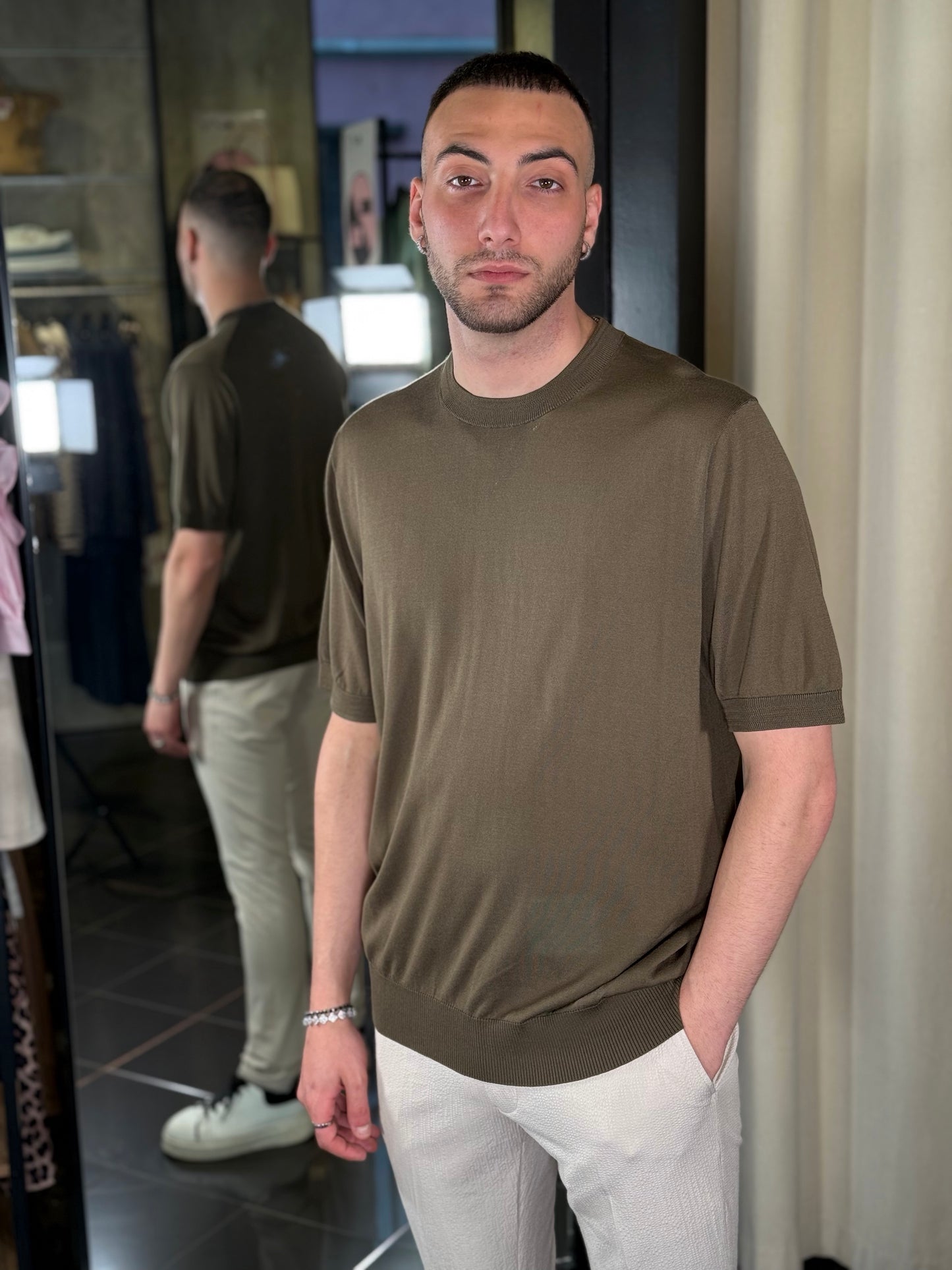 T-shirt verde militare in maglina oversize 431