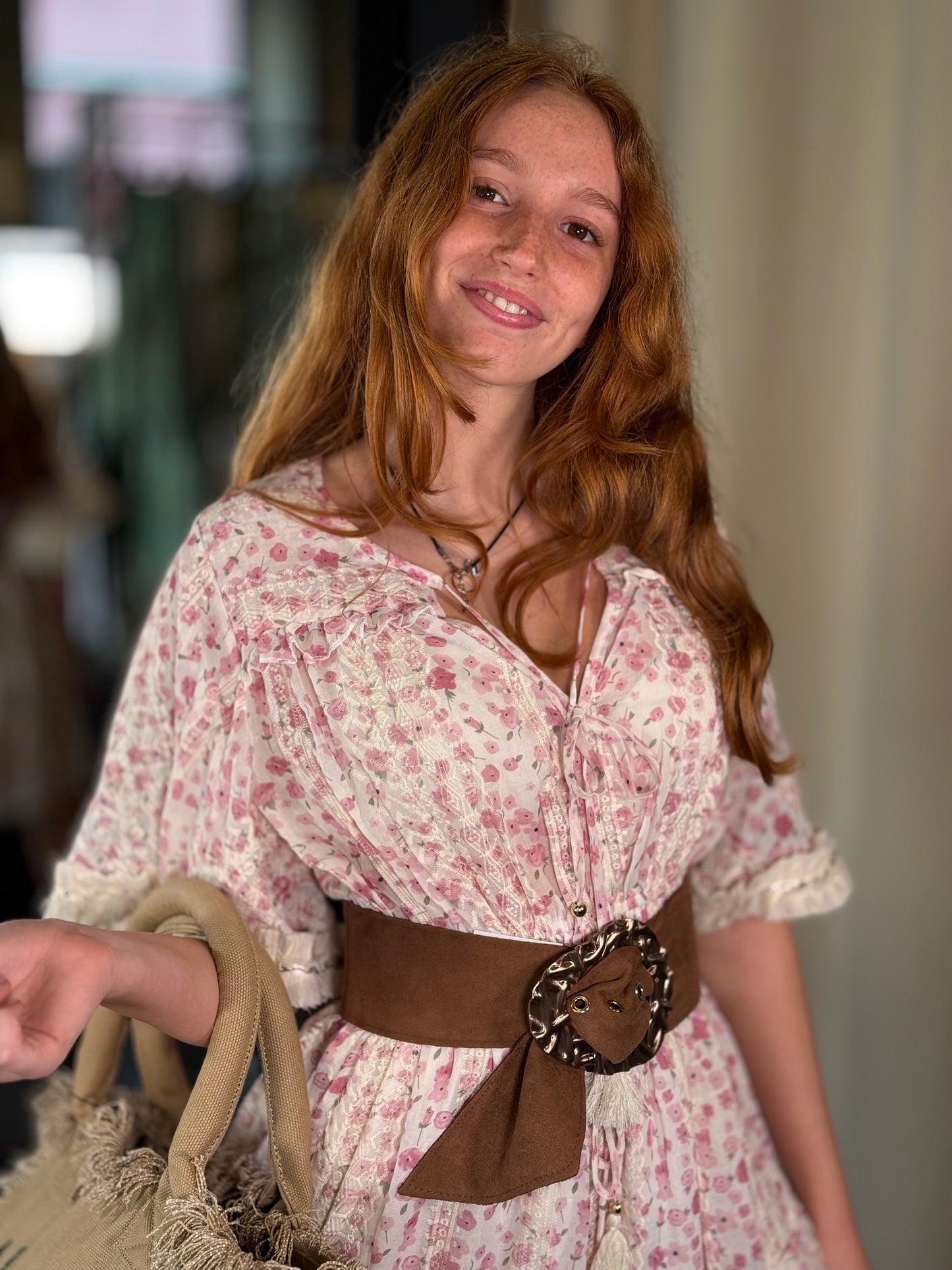 Abito boho chic con fiori rosa in taglia unica 481
