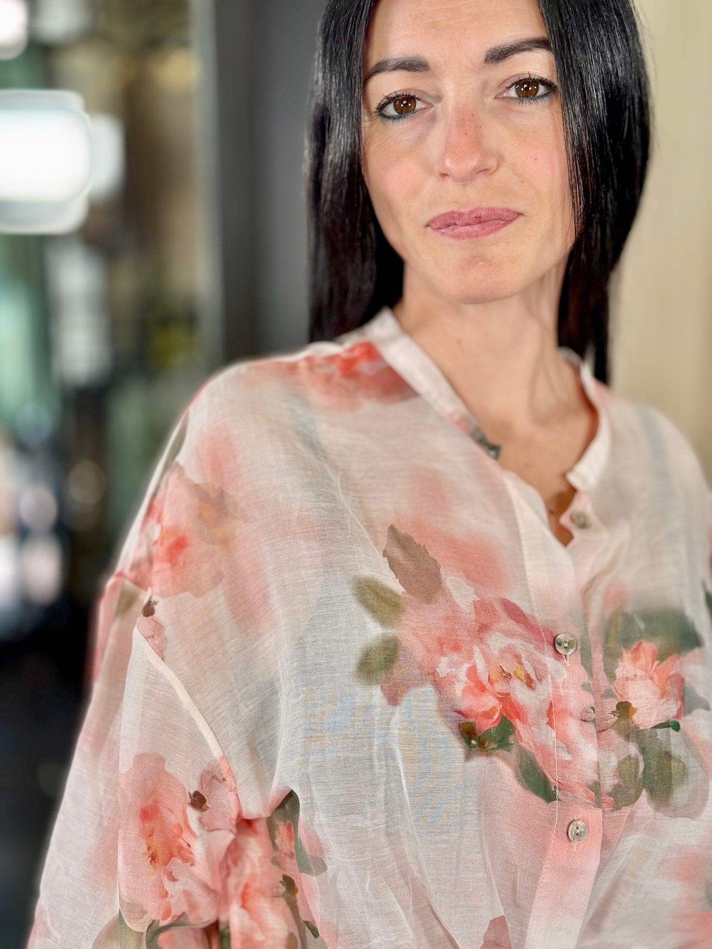 Camicia oversize a fiori rosa in taglia unica 246