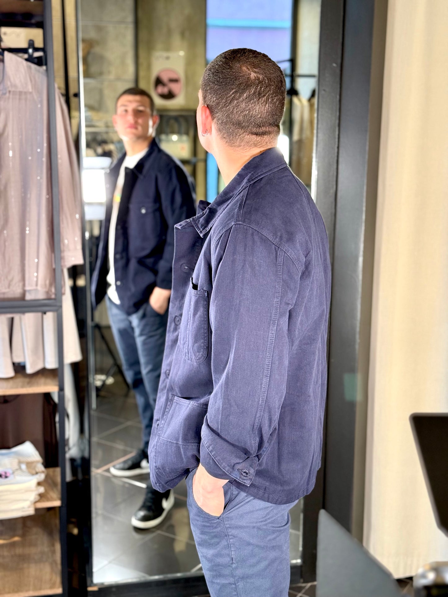 Giubbino camicia in cotone con tasche applicate blu 174