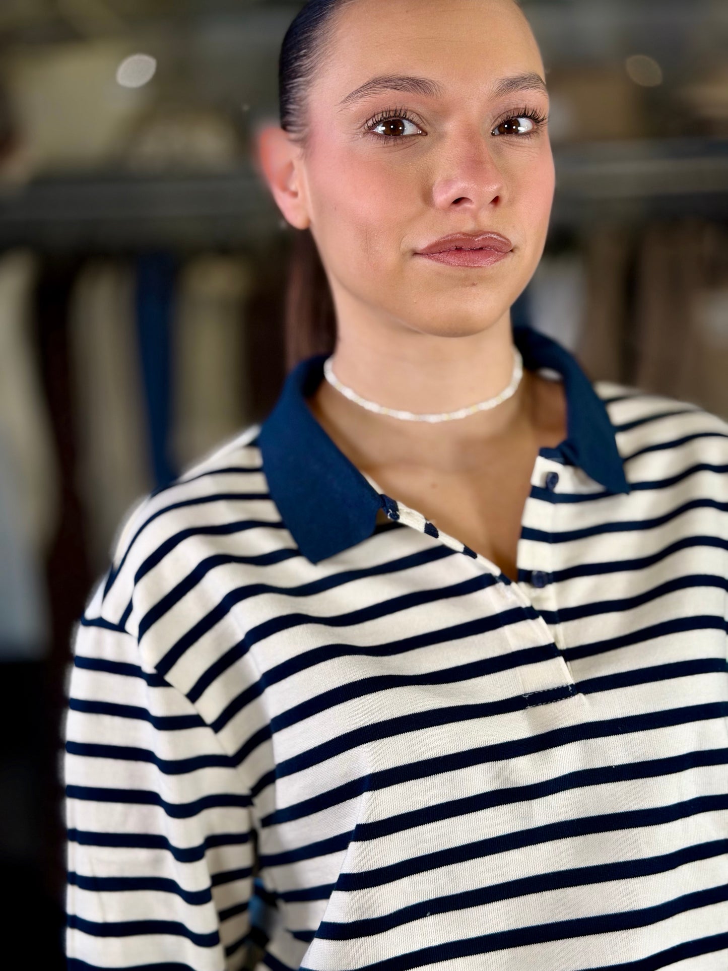 Felpa polo a righe blu 2190