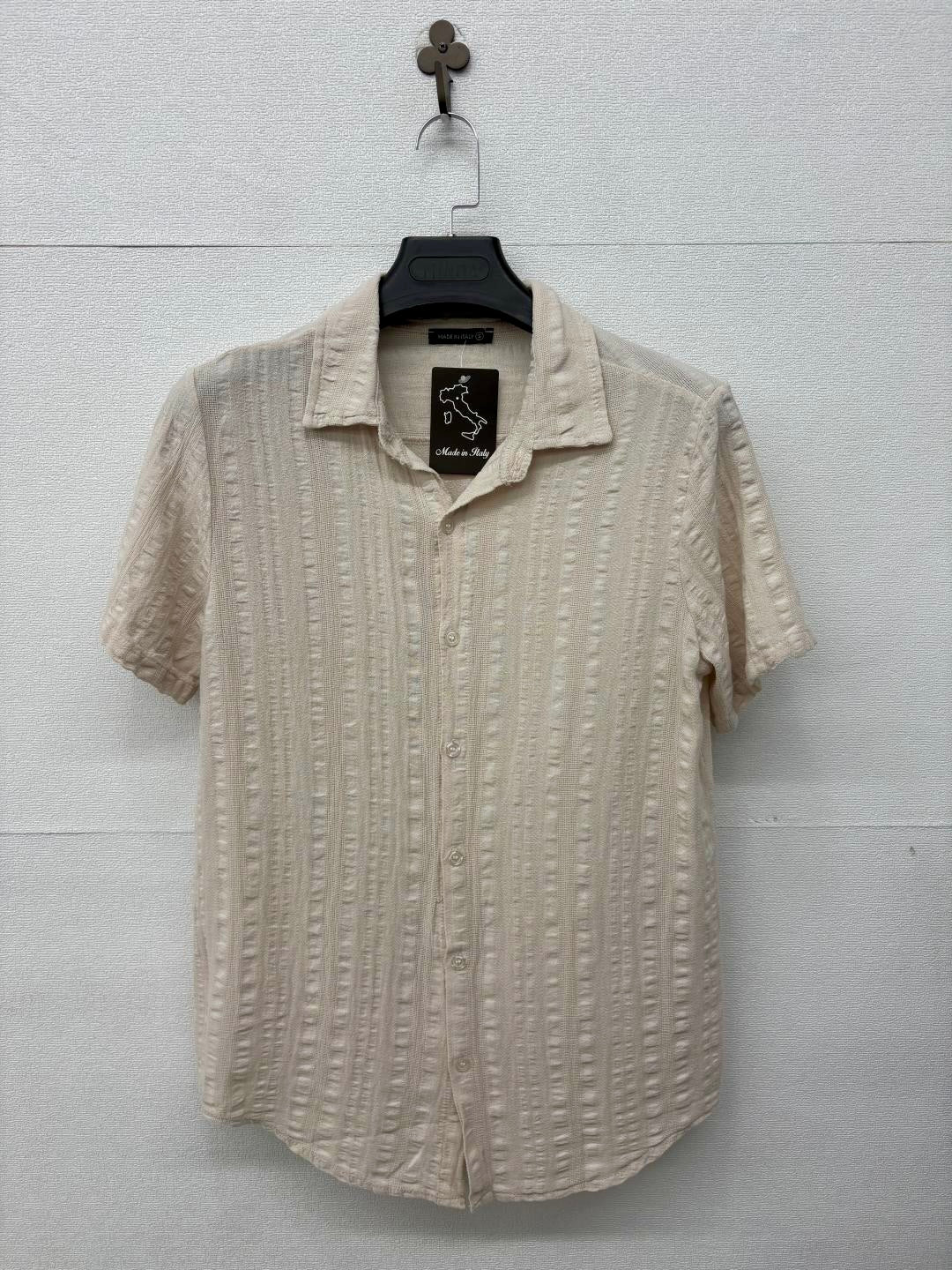 Camicia a maniche corte misto lino beige 2358