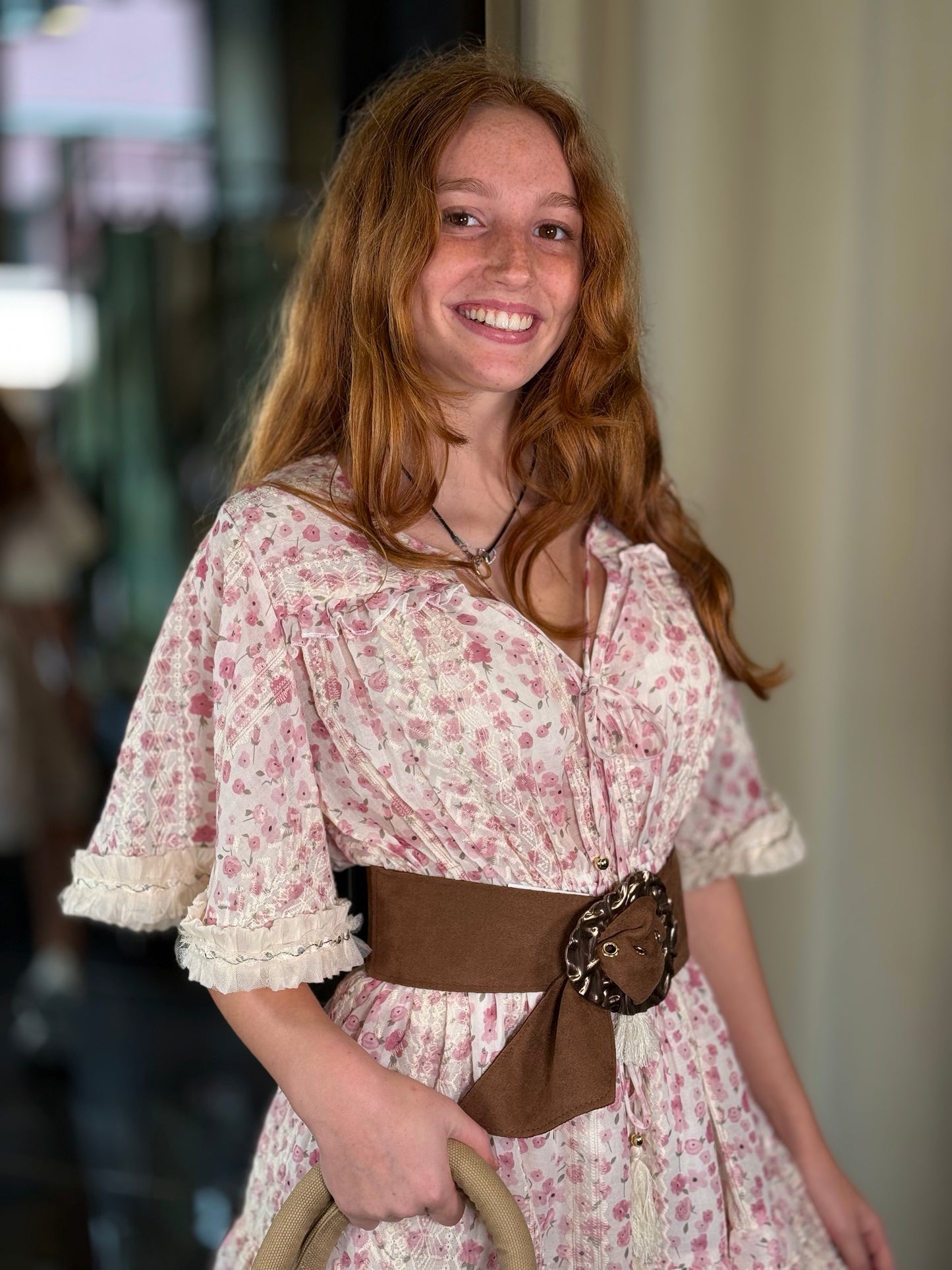 Abito boho chic con fiori rosa in taglia unica 481
