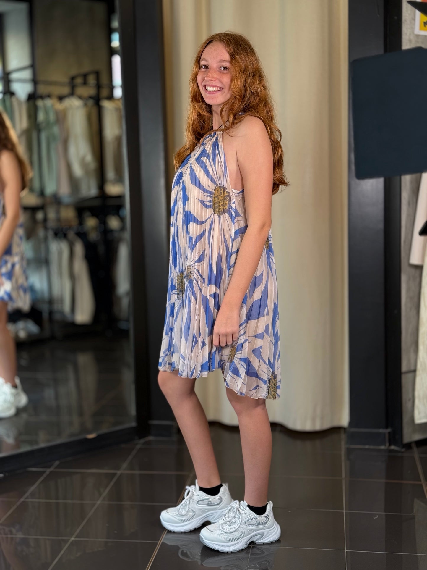 Abito plissettato con stampa blu 469