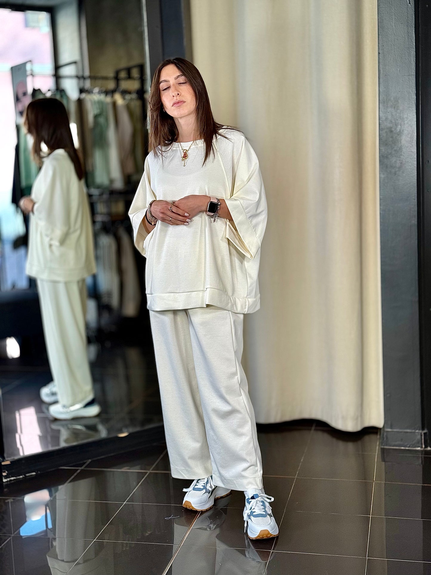 Pantalone a palazzo panna in taglia unica 215
