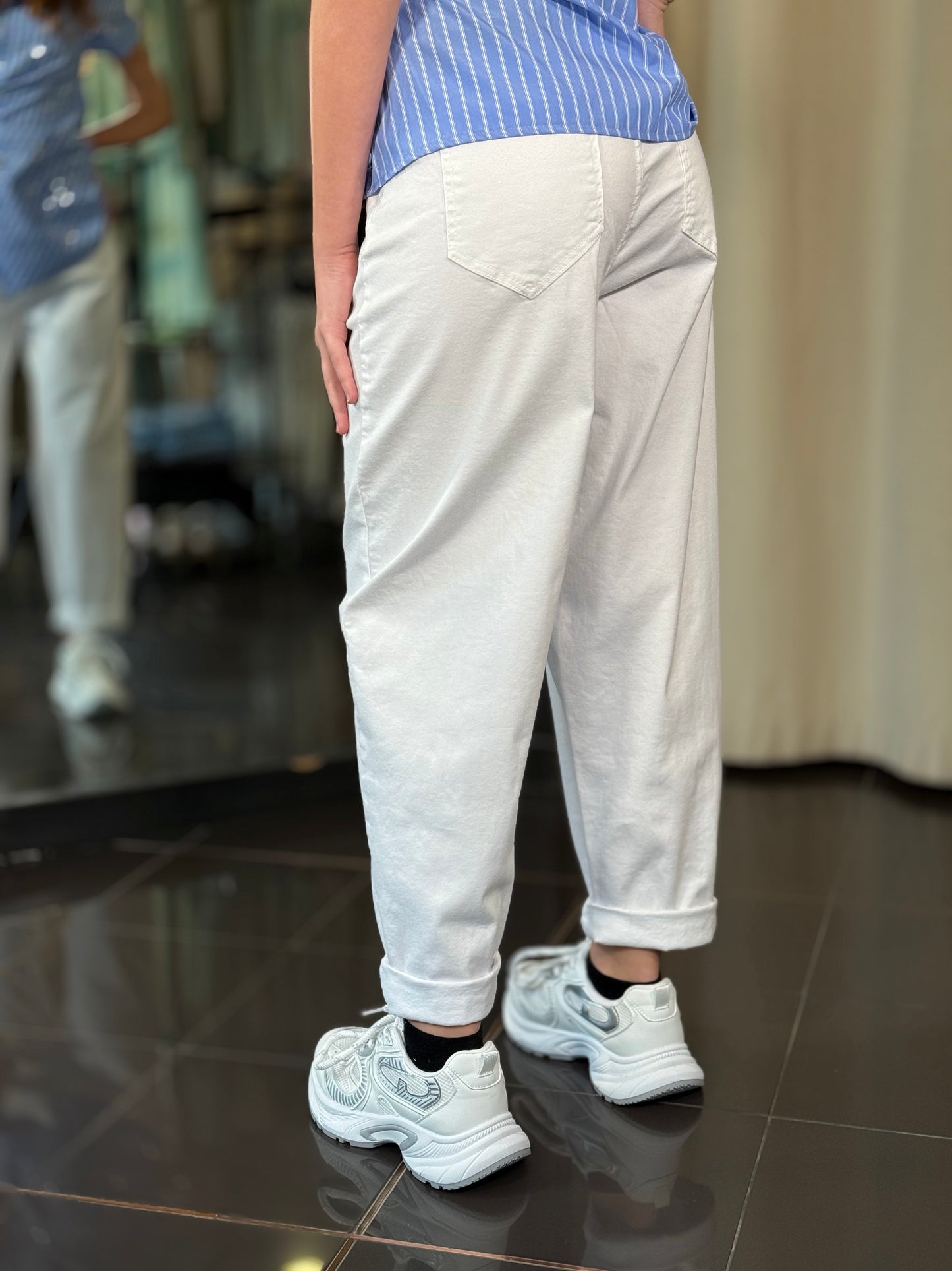 Pantalone baloon bianco con cintura intrecciata 318