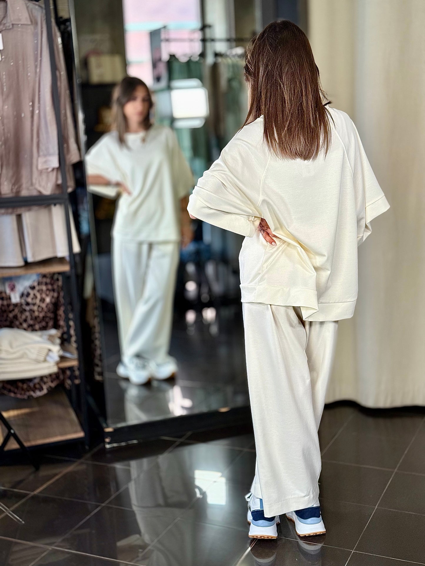 Pantalone a palazzo panna in taglia unica 215