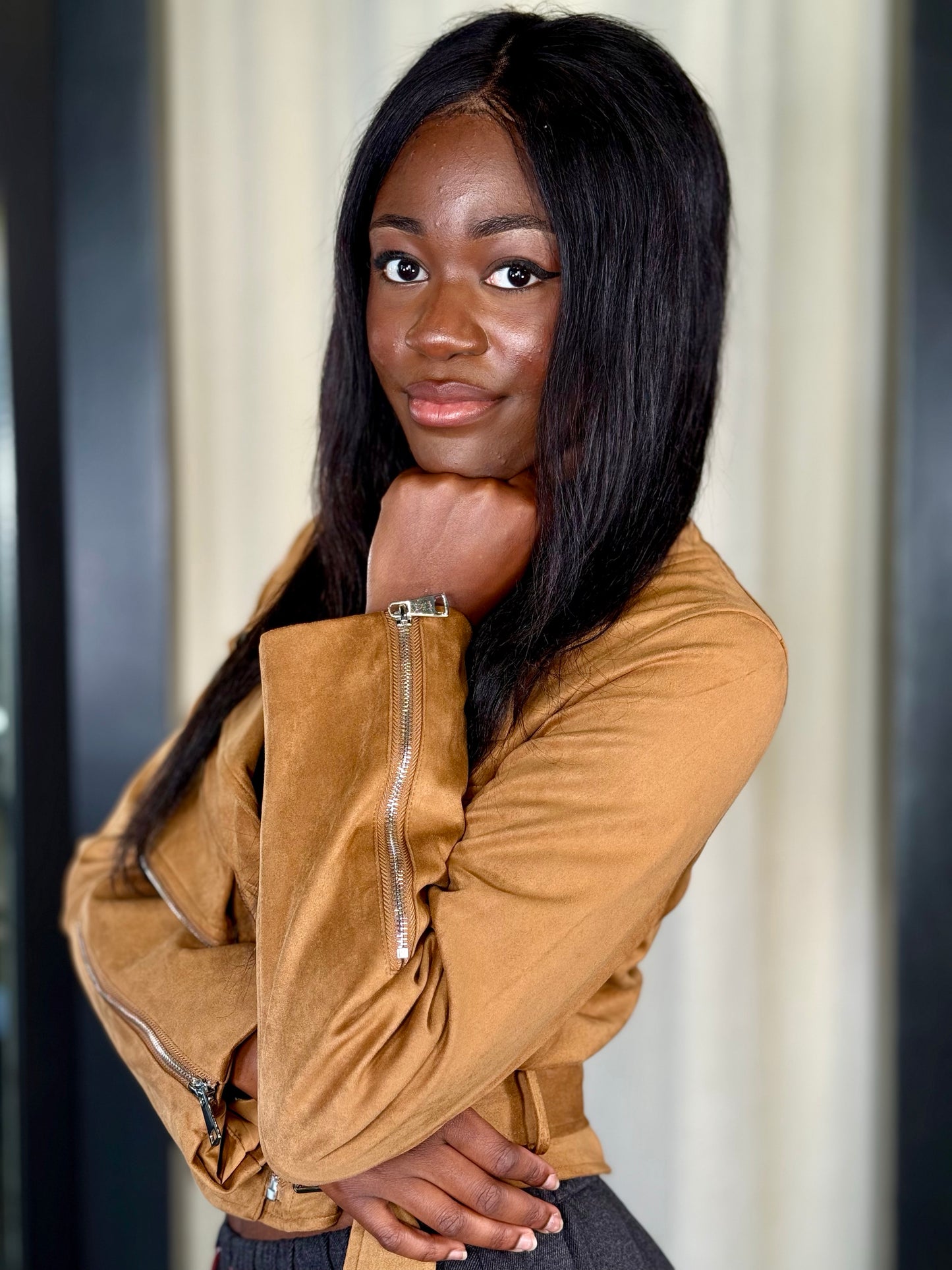 Giubbino chiodo effetto suede cuoio in taglia unica 2274