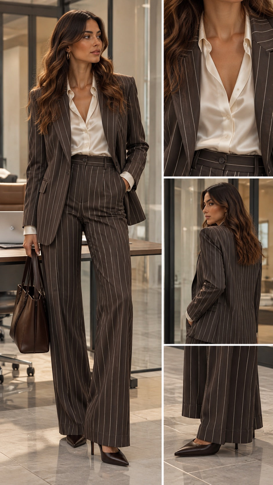 Tailleur marrone gessato (giacca + pantalone)