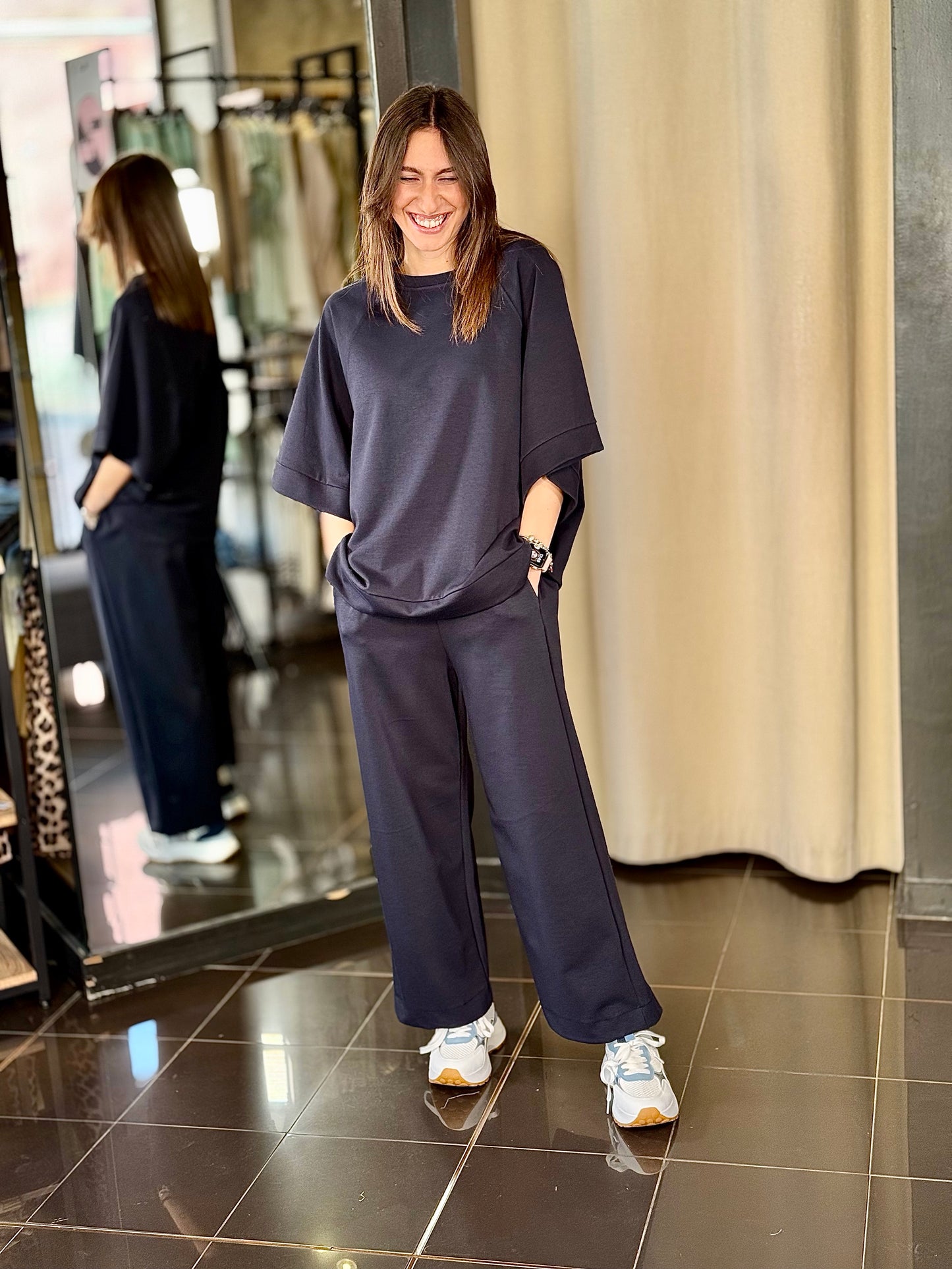 Blusa oversize blu in taglia unica 214