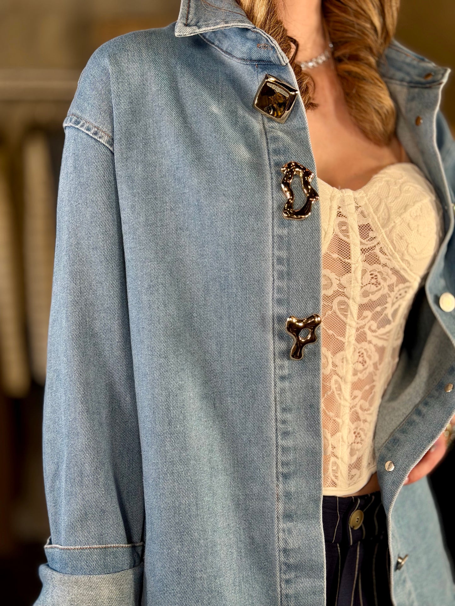 Camicia in jeans con bottoni gioiello in taglia unica 2012