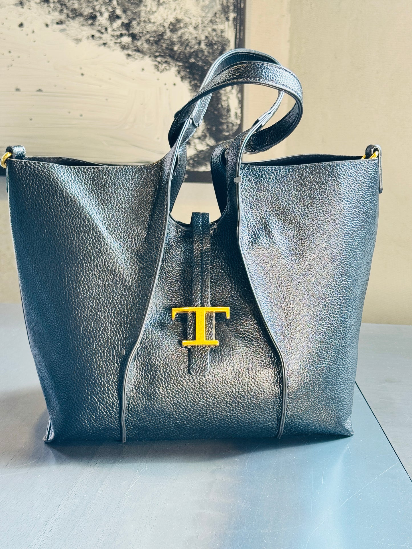 Borsa a spalla con tracolla all’interno nera in similpelle 269