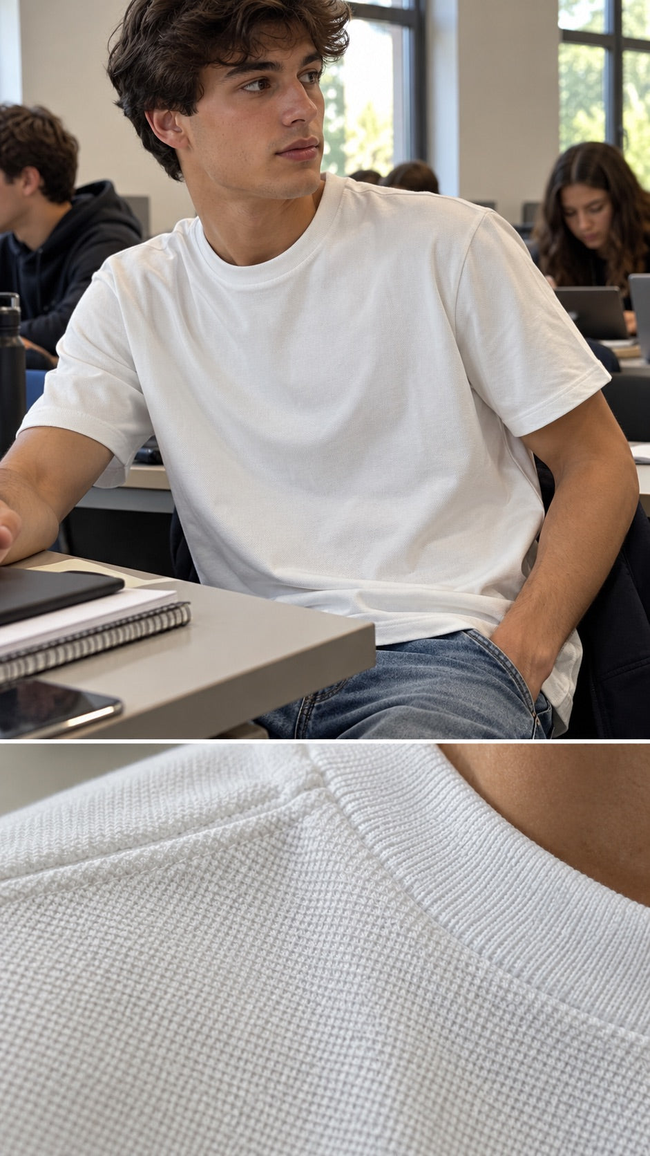 T-shirt Bianca in cotone operato