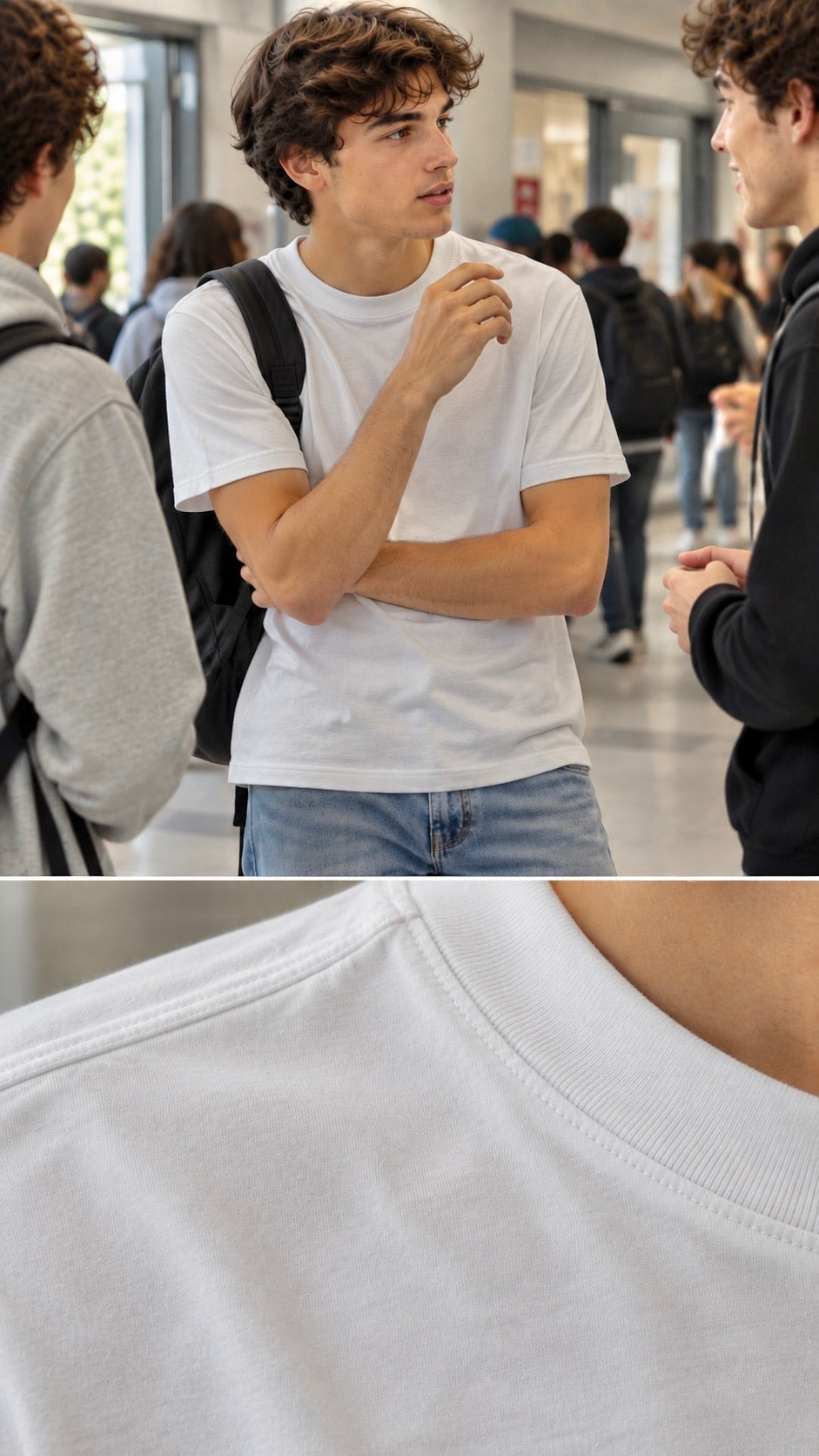 T-shirt bianca basica in cotone rasato