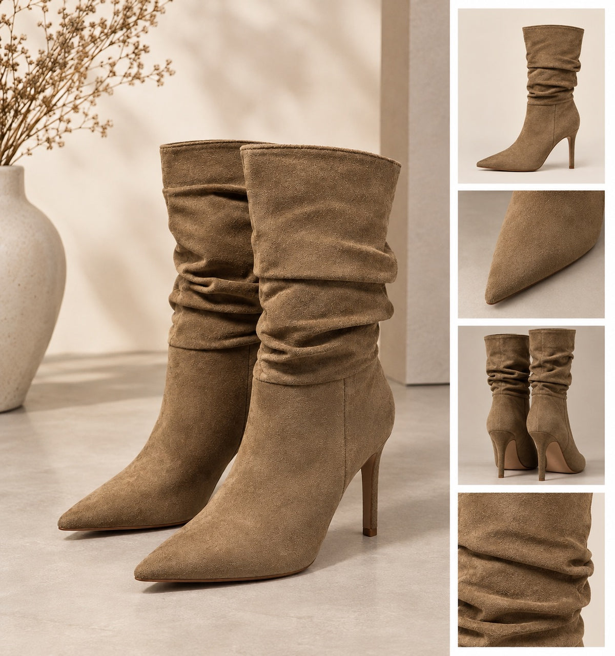 Stivale scamosciato khaki con tacco