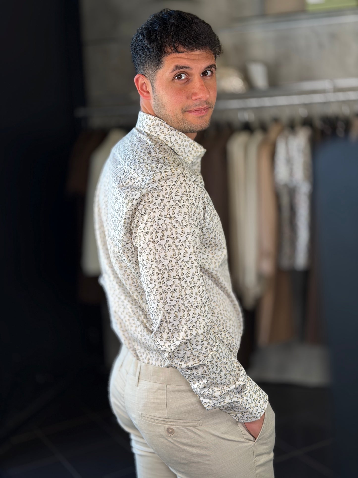 Camicia bianca con micro fantasia gialla 2273