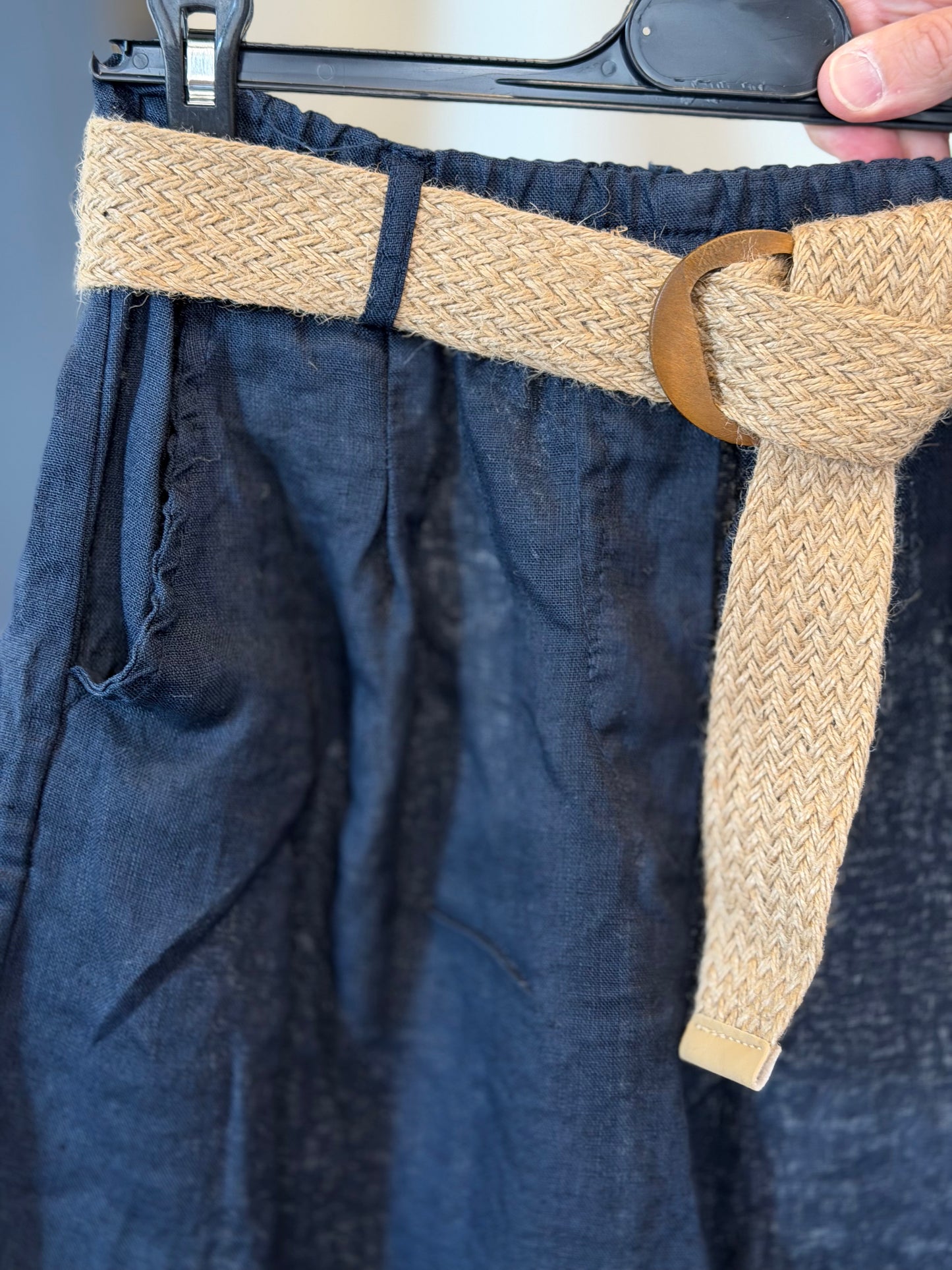 Bermuda in lino blu con cintura in vita in taglia unica 2779A