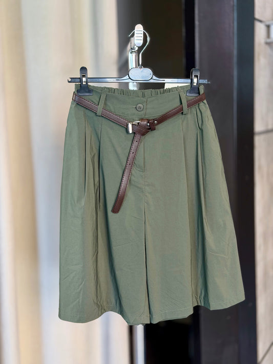 Bermuda verde militare con cintura in taglia unica 2415