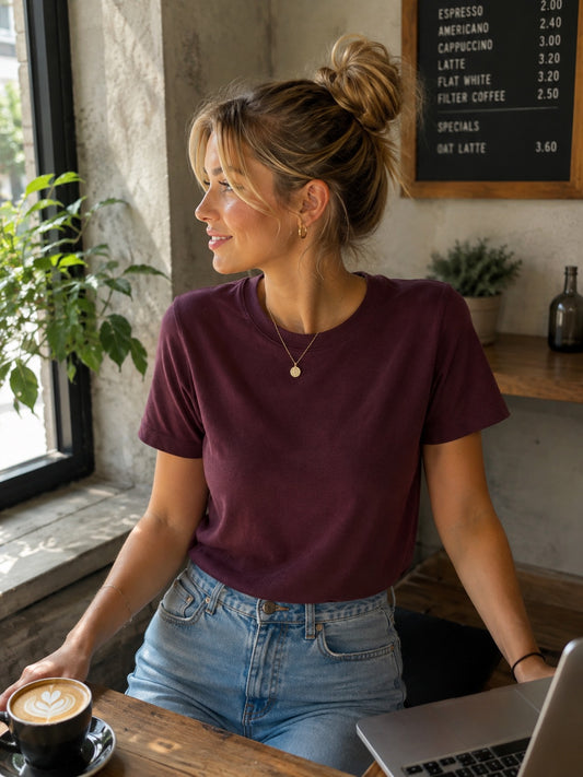 T-shirt basica bordeaux in taglia unica