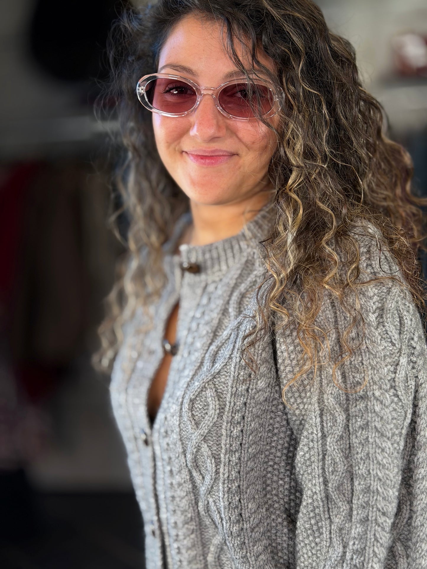 Cardigan crop con maniche a sbuffo grigio in taglia unica 2457