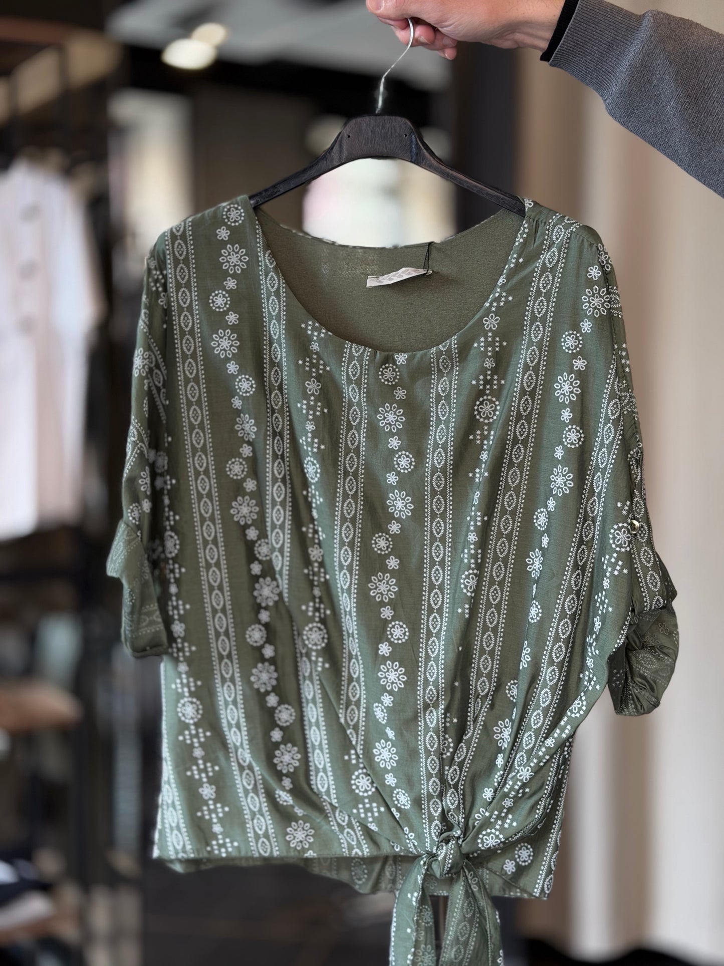 Blusa verde militare con fiocco in taglia unica 2489