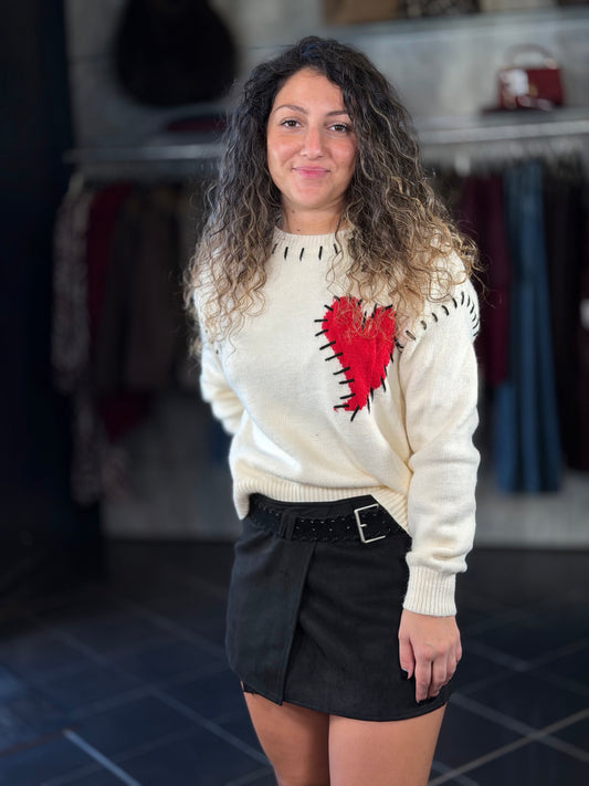 Maglioncino bianco con cuore rosso in taglia unica 2446