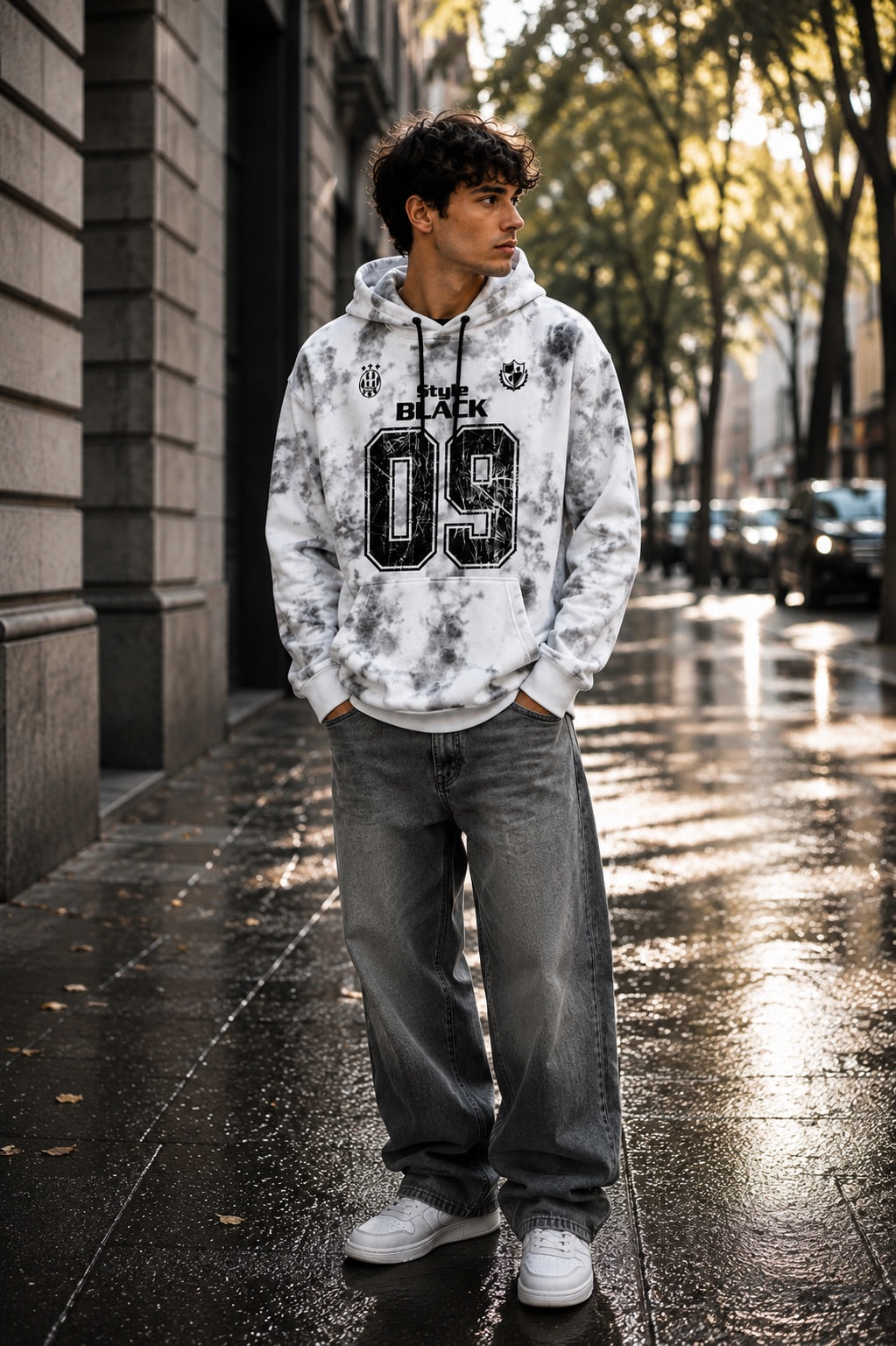 Felpa con cappuccio bianca tie dye