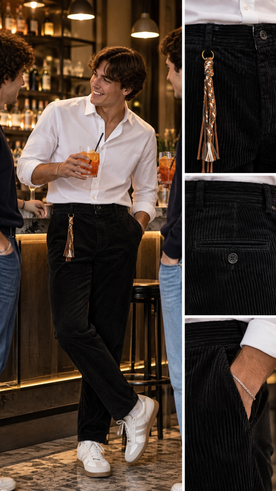 Pantalone in velluto a costa larga nero