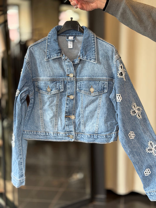 Giubbino in jeans crop con maniche lavorate in taglia unica 2525
