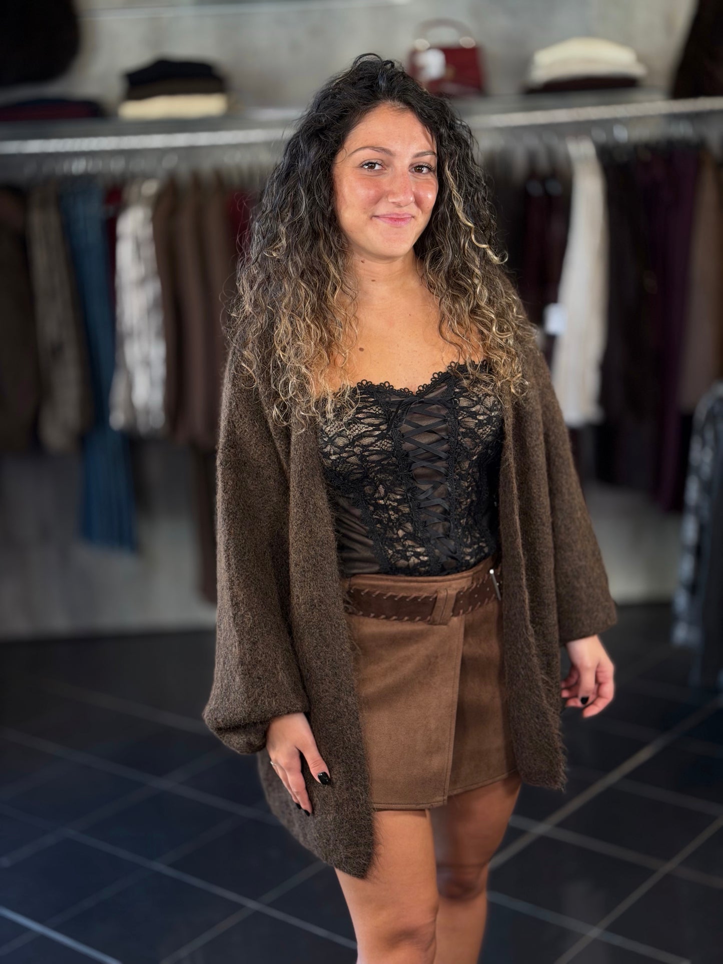 Cardigan marrone in taglia unica 2458